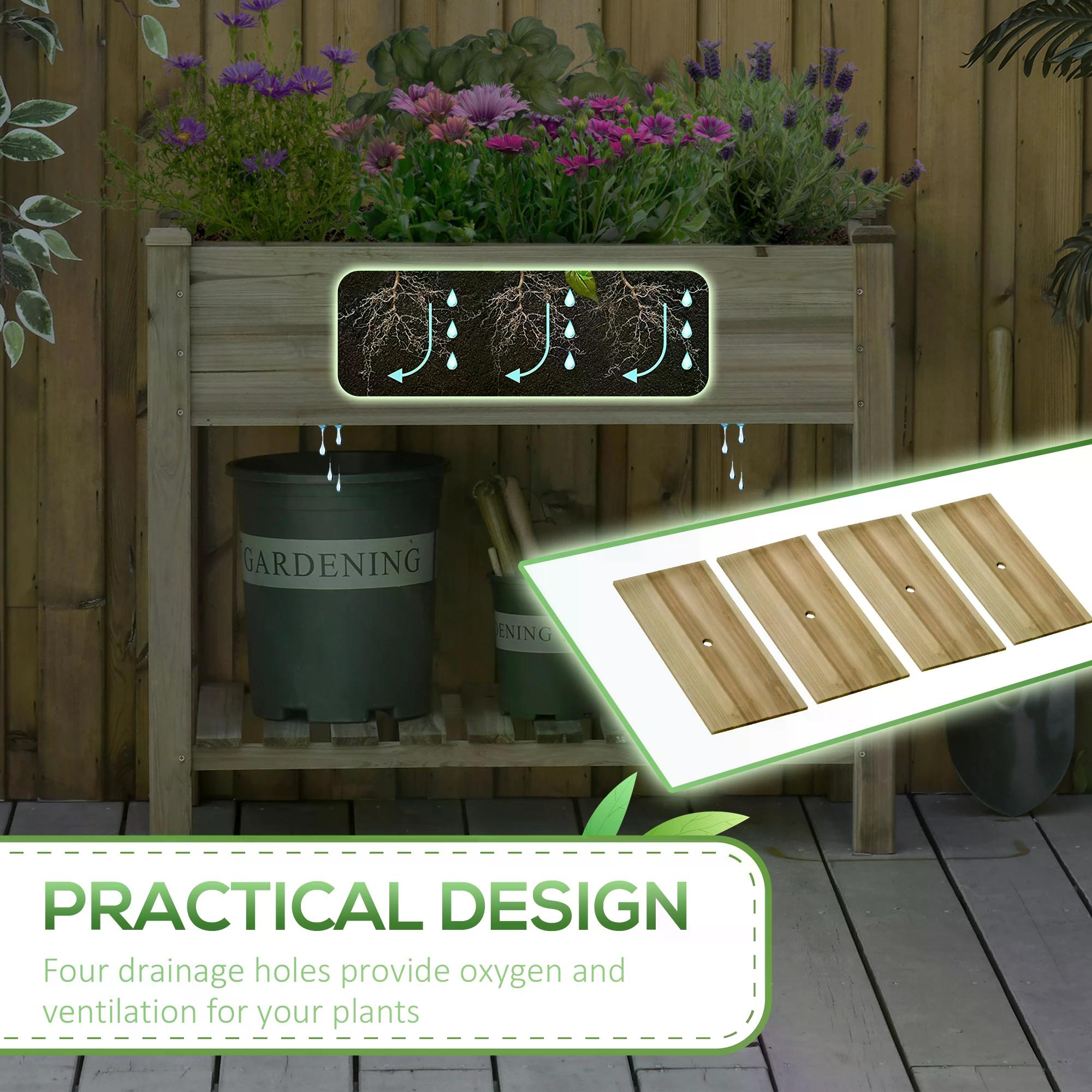 Outsunny Garden Wooden Planters， Raised Garden Bed with Legs and Storage Shelf Elevated Wooden Planter Box