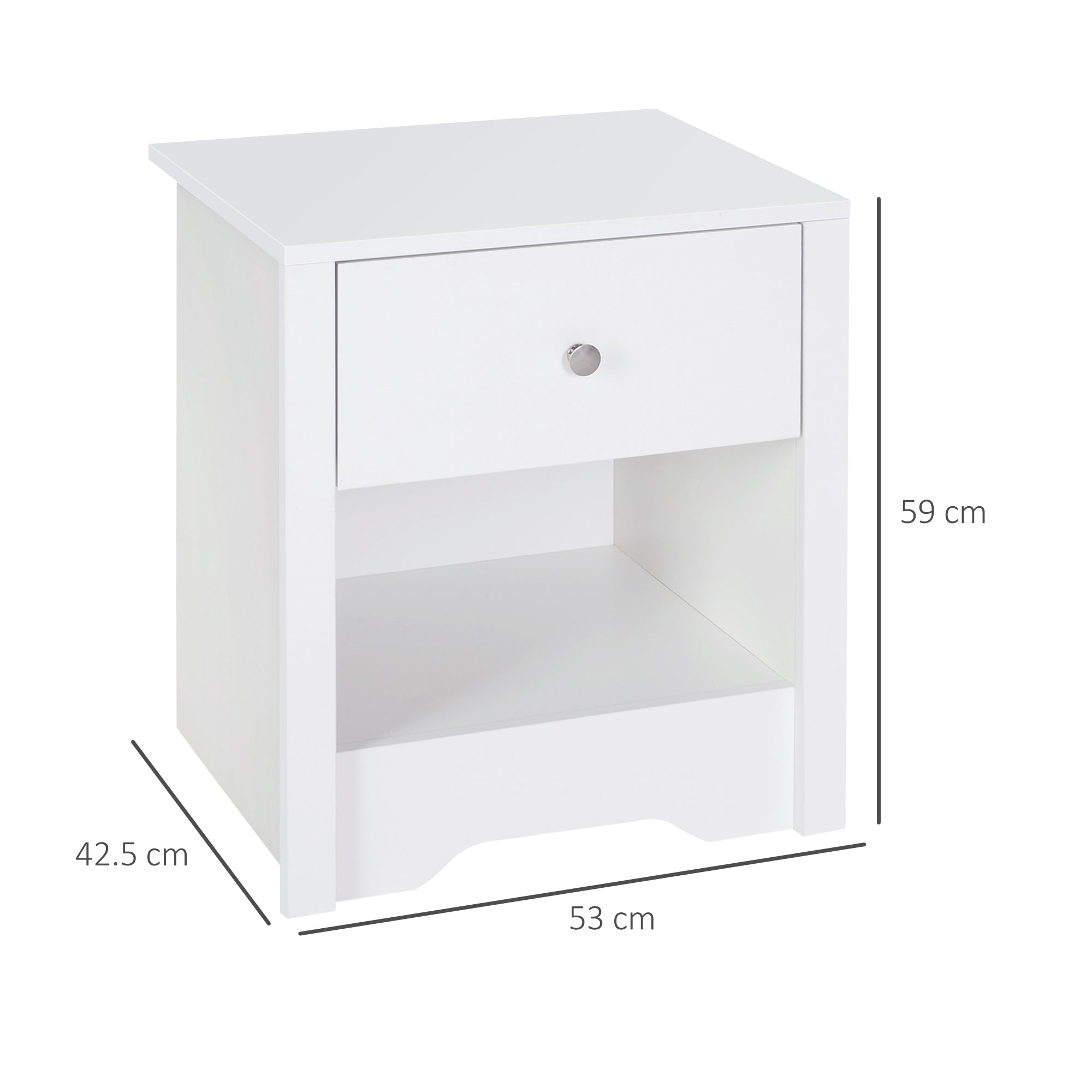 HOMCOM Modern Bedside Table, Nightstand with Drawer Shelf, End Table for Living room, Bedroom White - North Peak Garden Furniture