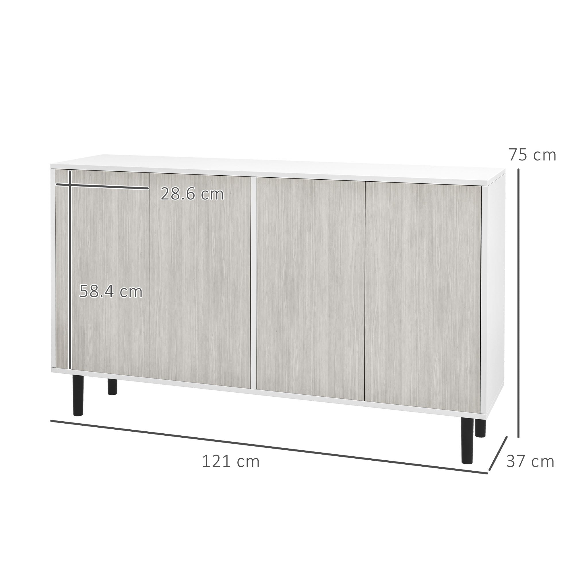 HOMCOM Kitchen Sideboard Storage Cabinet for Living Room with Adjustable Shelves 4 Doors and Pine Wood Legs White - North Peak Garden Furniture
