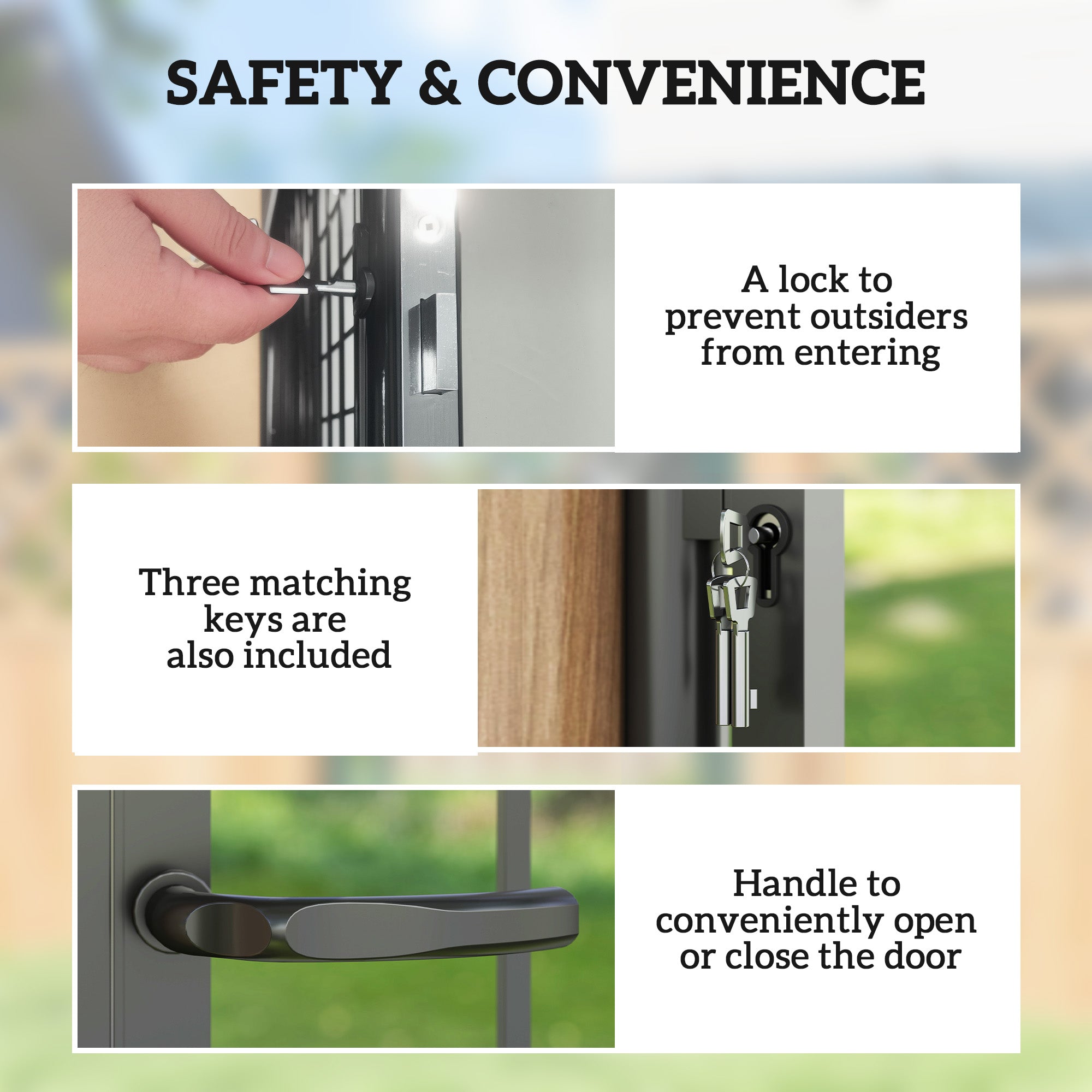 Outsunny Galvanised Steel Garden Gate, Outdoor Fence Gate Security Barrier with Lock, Keys and Handle, Outdoor Entrance Way Door with Classic Finials, 105 x 204 cm, Black - North Peak Garden Furniture