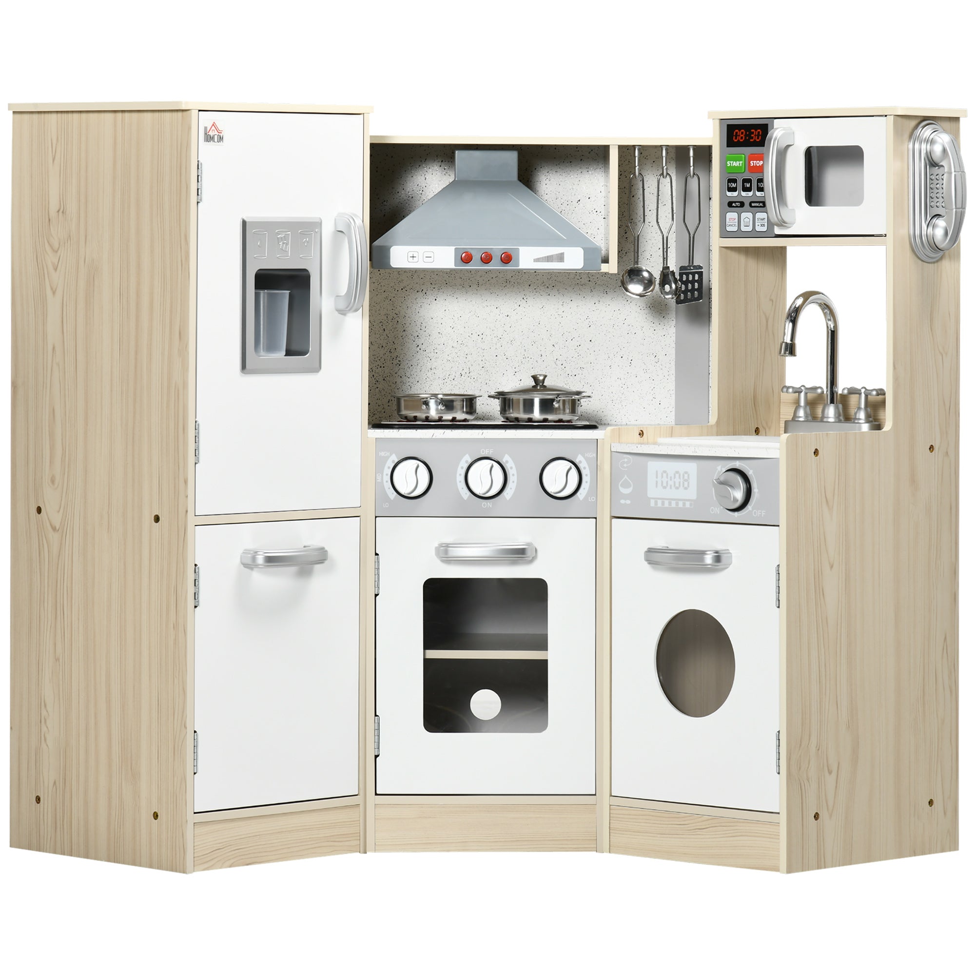 HOMCOM Kids Kitchen Playset, with Accessories, Storage Space