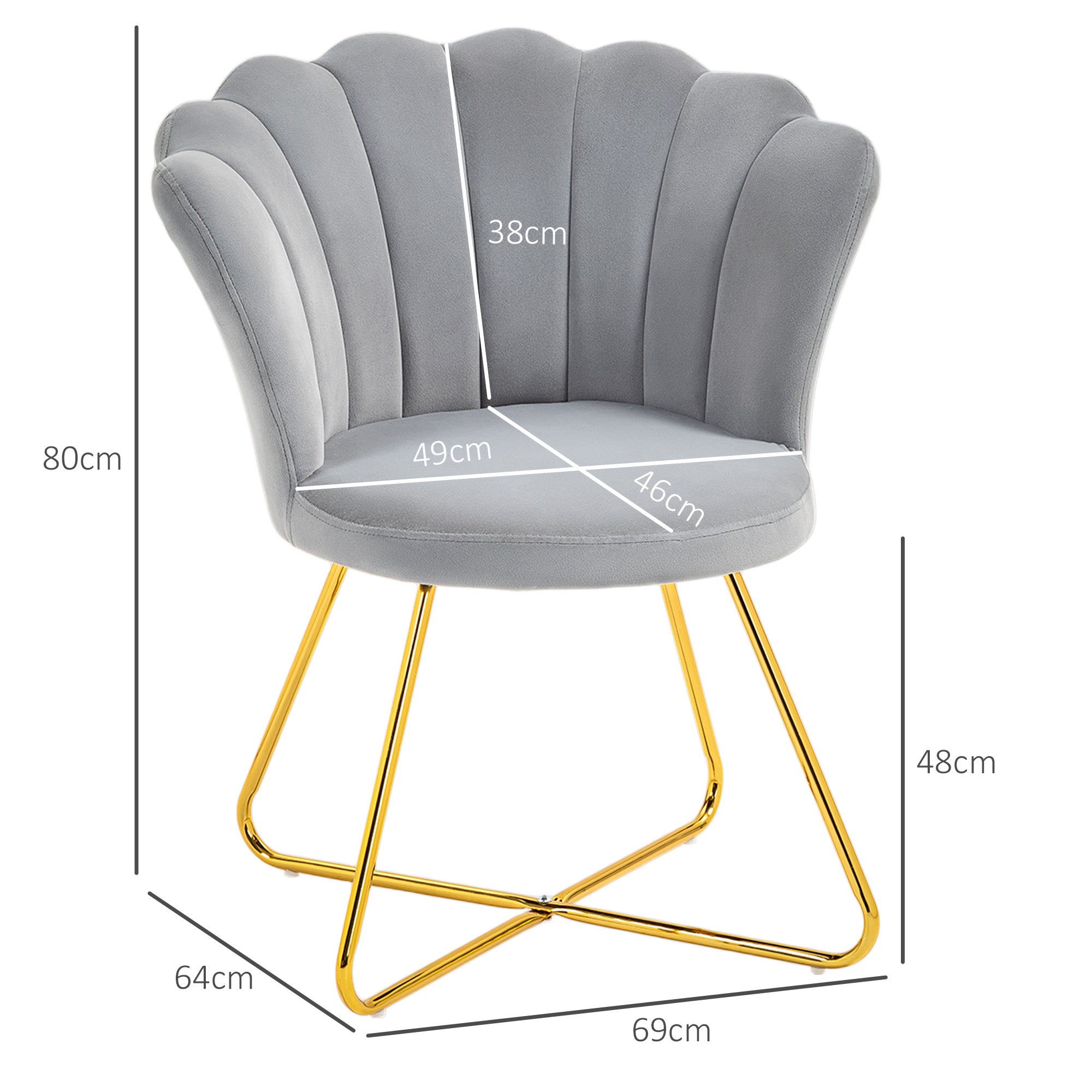 HOMCOM Velvet-Feel Lotus Petal Accent Chair - Grey - North Peak Garden Furniture