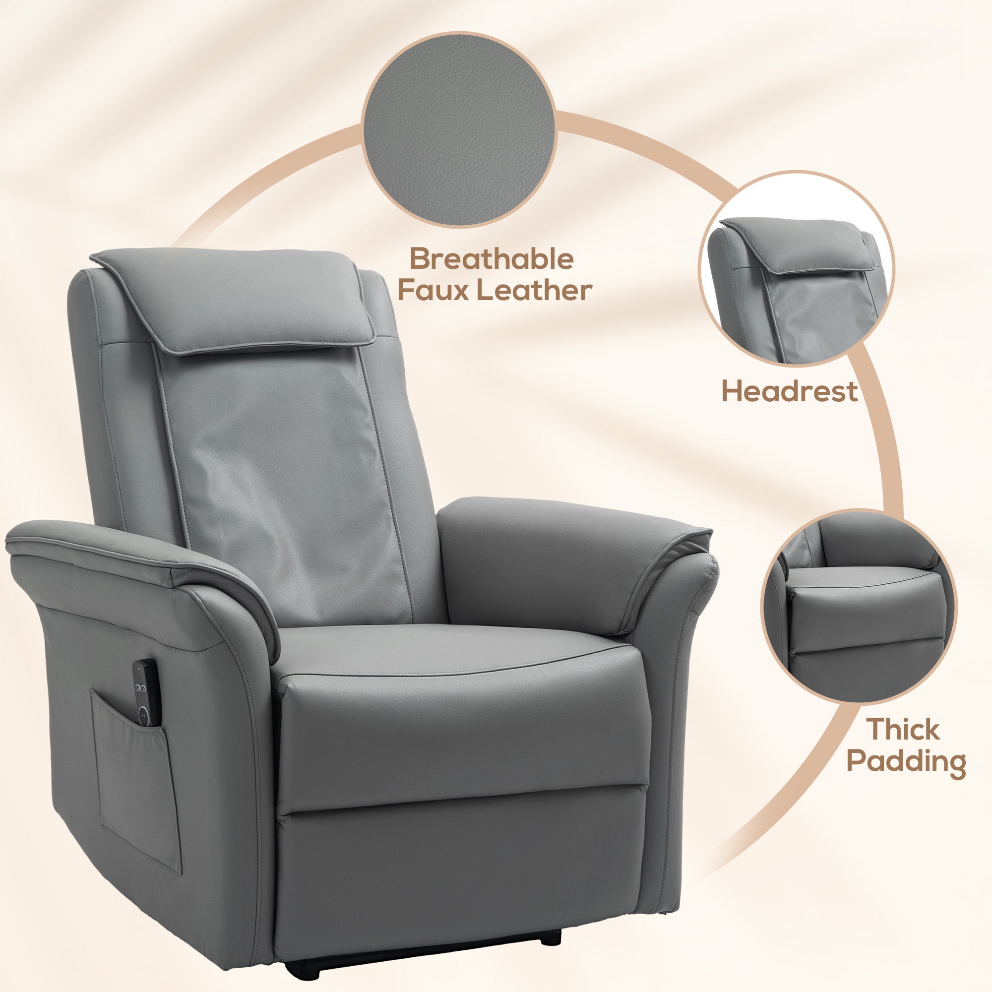 HOMCOM 3D Kneading Massage Recliner Chair with Headrest, Breathable Leather Recliner Armchair, Electric Reclining Chair with Footrest, Remote with USB Port, Side Pockets for Home, Grey - North Peak Garden Furniture