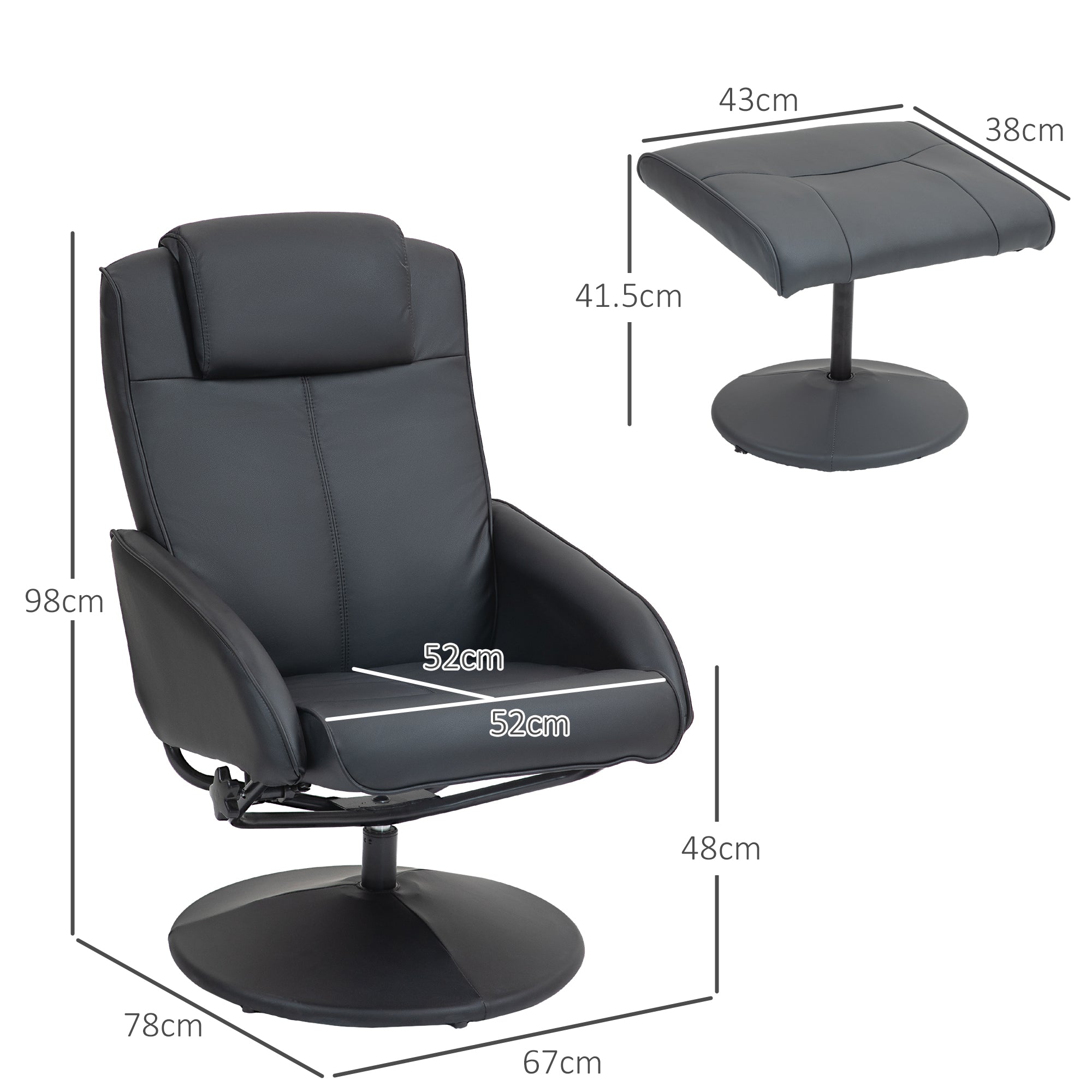 HOMCOM Faux Leather Reclining Chair and Footstool - Black - North Peak Garden Furniture