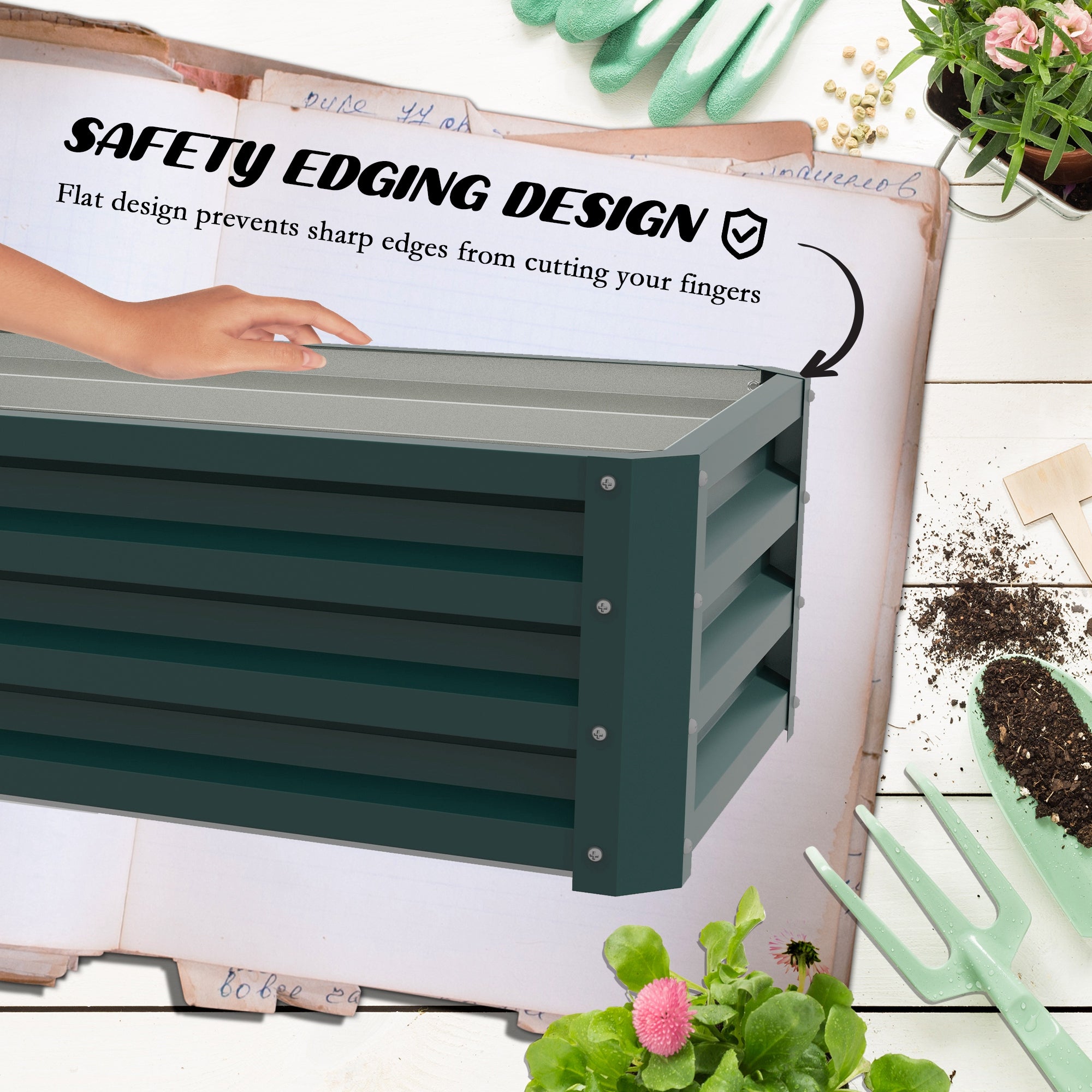 Outsunny Steel Raised Beds for Garden, Outdoor Planter Box, Set of 2, for Flowers, Herbs and Vegetables, Green - North Peak Garden Furniture