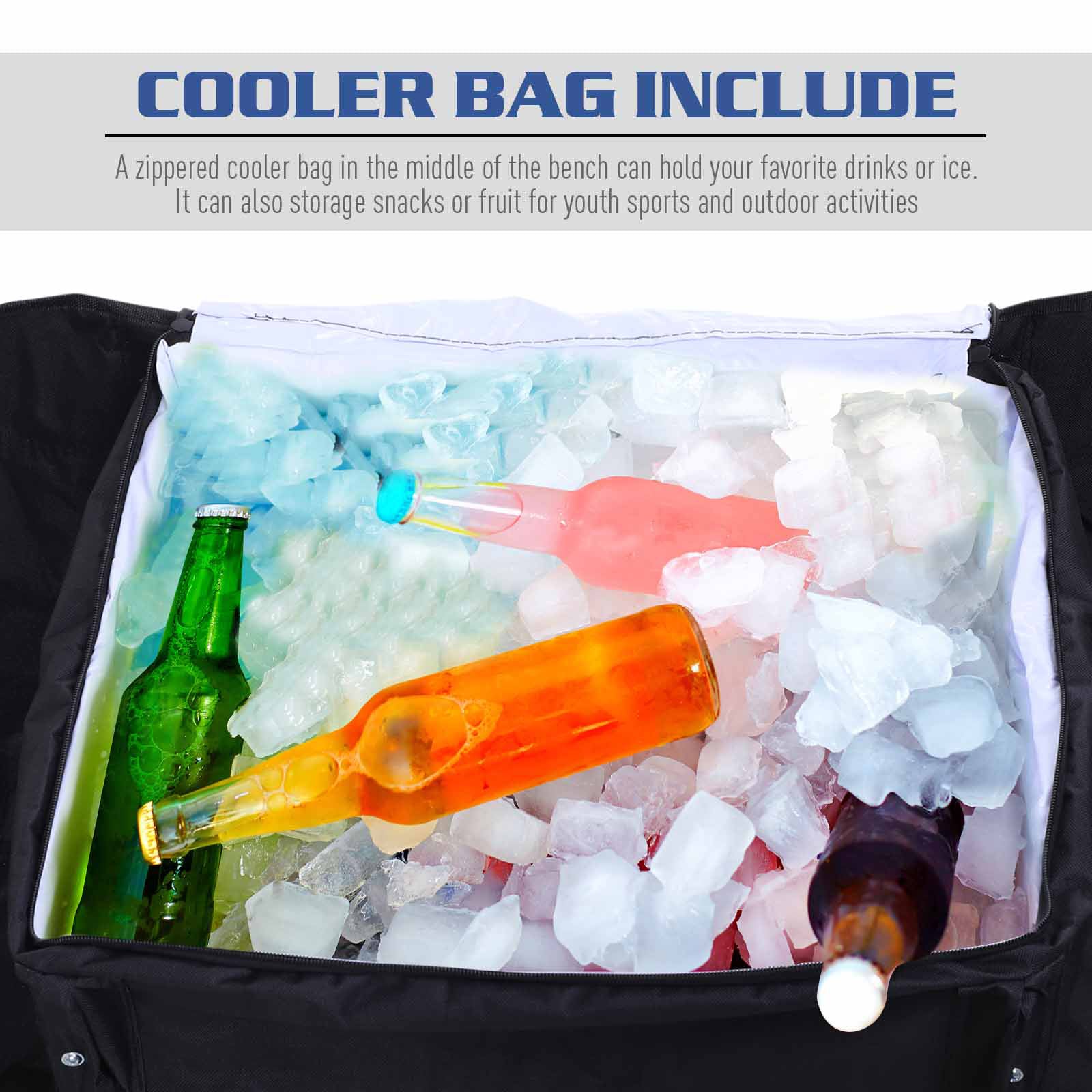 Outsunny 6 Seat Folding Sports Bench Portable Sports Team Bench Spectator Chair with Cooler Bag and Carrying Bag for Outdoor Picnic Camping - Blue - North Peak Garden Furniture