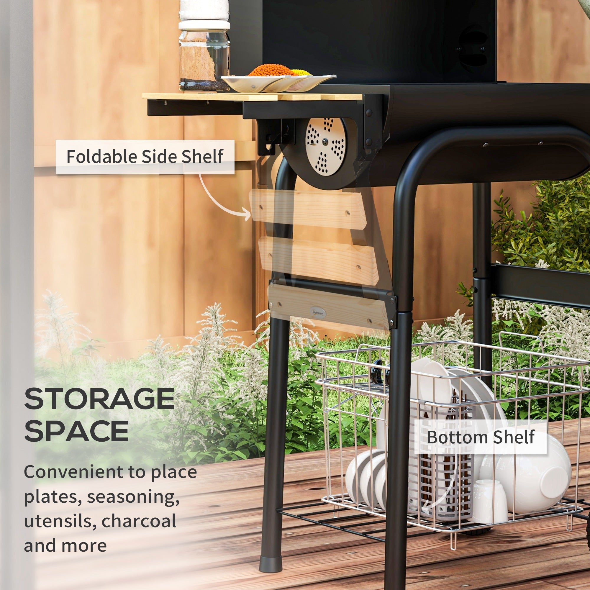 Outsunny Charcoal BBQ, with Thermometer, Shelves and Wheels - North Peak Garden Furniture
