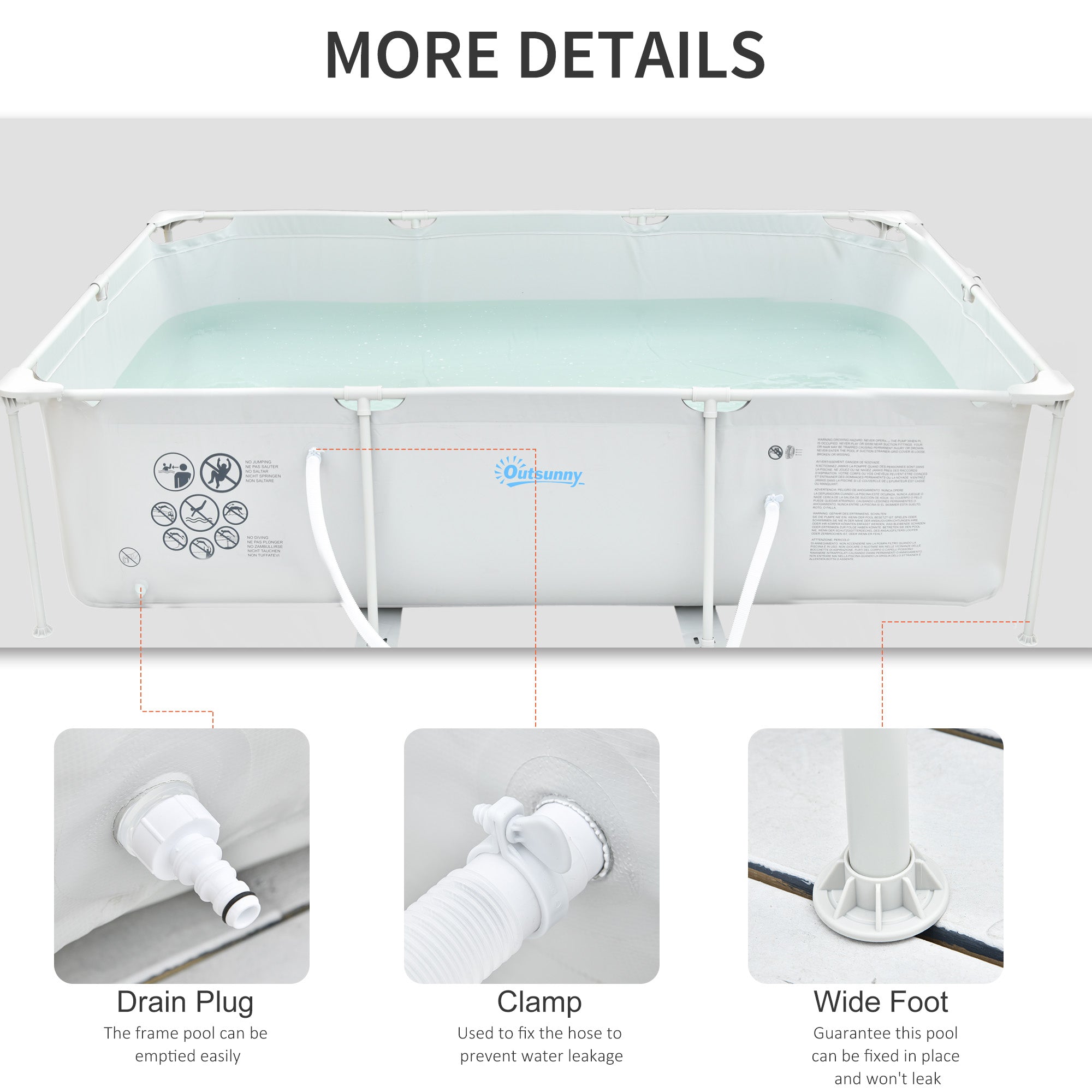 Outsunny Steel Frame Pool with Filter Pump, Filter Cartridge, Reinforced Sidewalls Rust Resistant Above Ground Swimming Pool 292 x 190 x 75cm, Grey