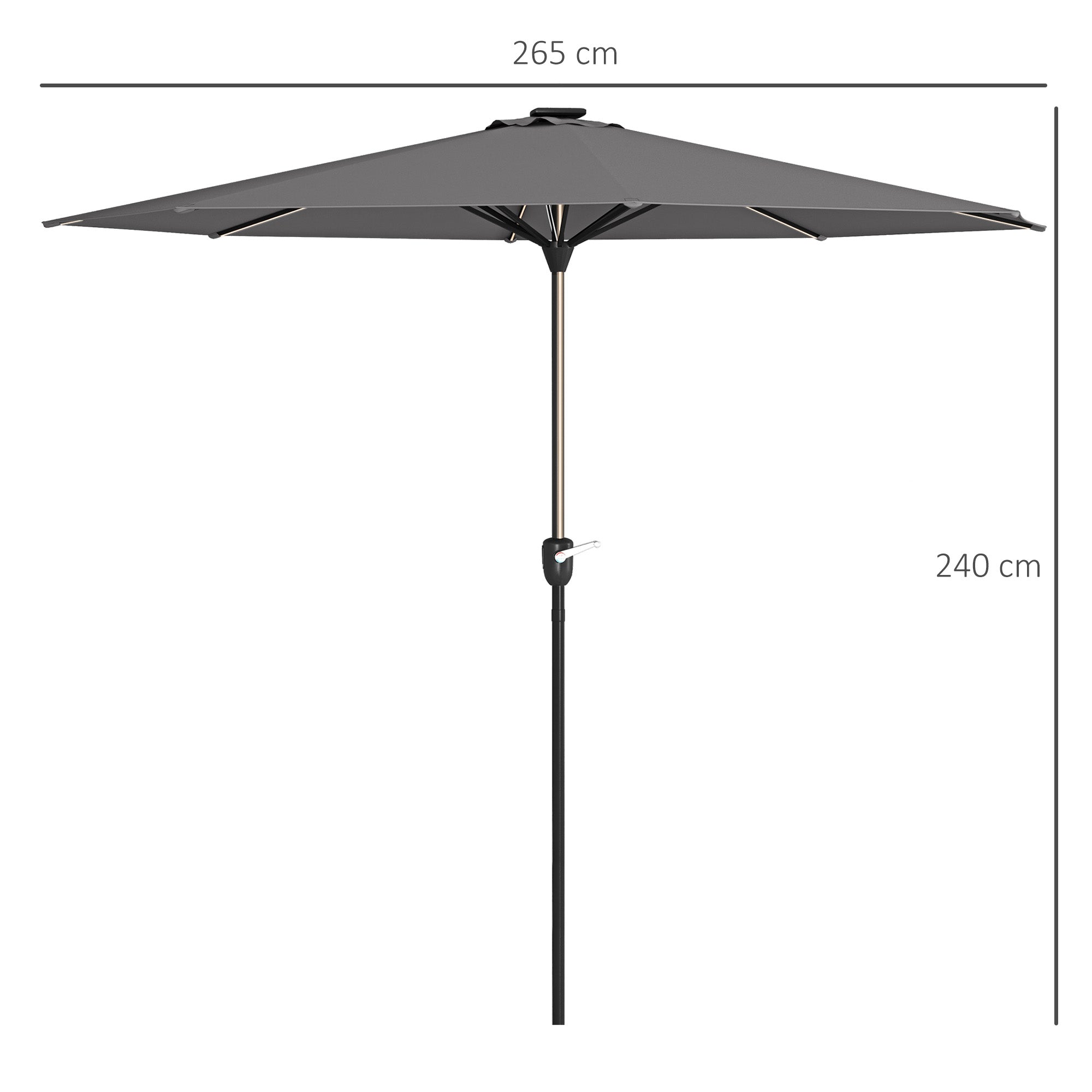 Outsunny 2.65m Garden Parasol, with LED Lights - Dark Grey - North Peak Garden Furniture