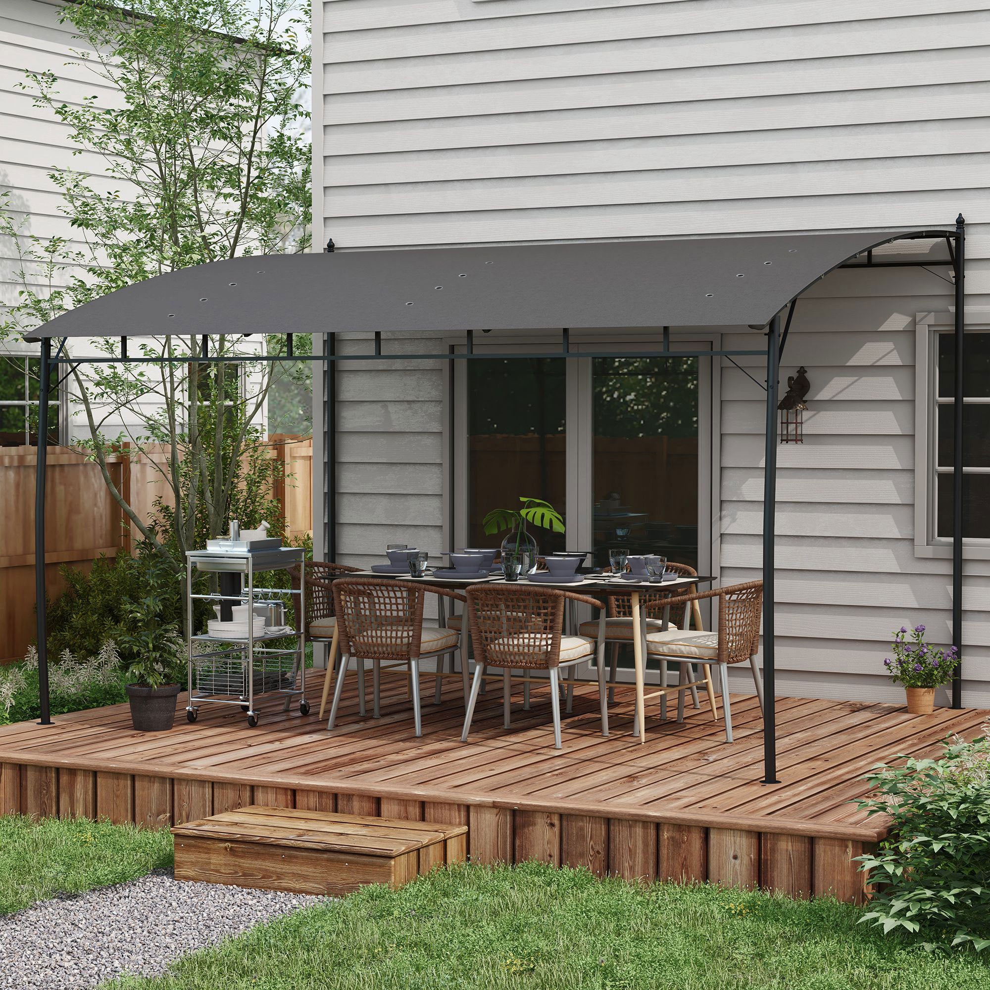 Outsunny 3 x 4m Outdoor Pergola Gazebo, Garden Sun Shade Shelter with Metal Frame, for Patio, Deck - North Peak Garden Furniture