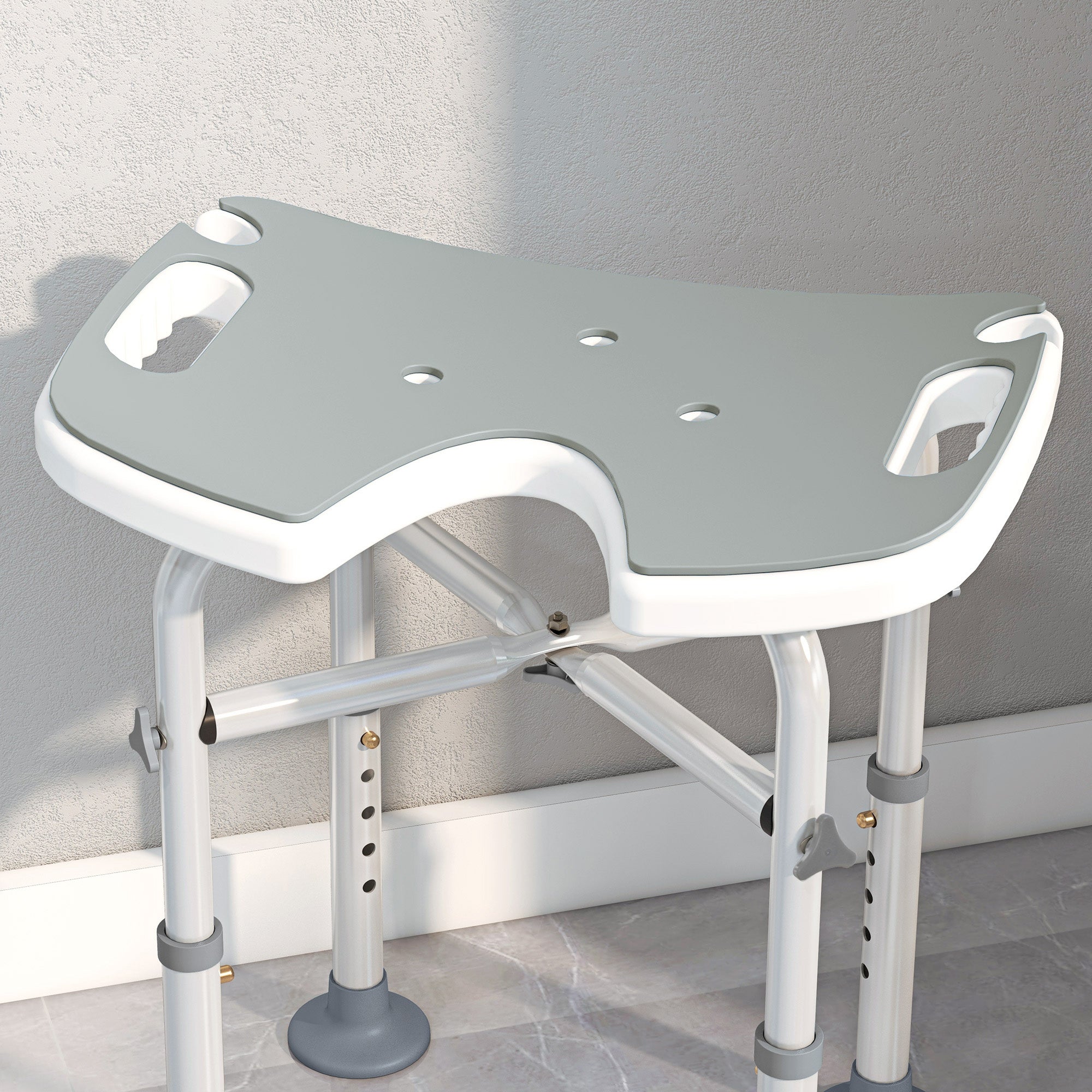 HOMCOM 39-51.5cm 'U' Seat Padded Shower Stool - Grey - North Peak Garden Furniture