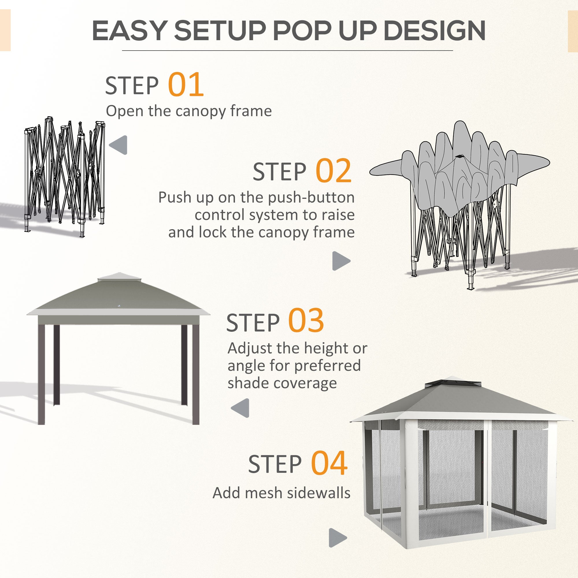Outsunny Pop Up Canopy Tent with Double Roof, Zipped Mesh Sidewalls, Carrying Bag, Height Adjustable for Patio Garden, Dark Grey - North Peak Garden Furniture