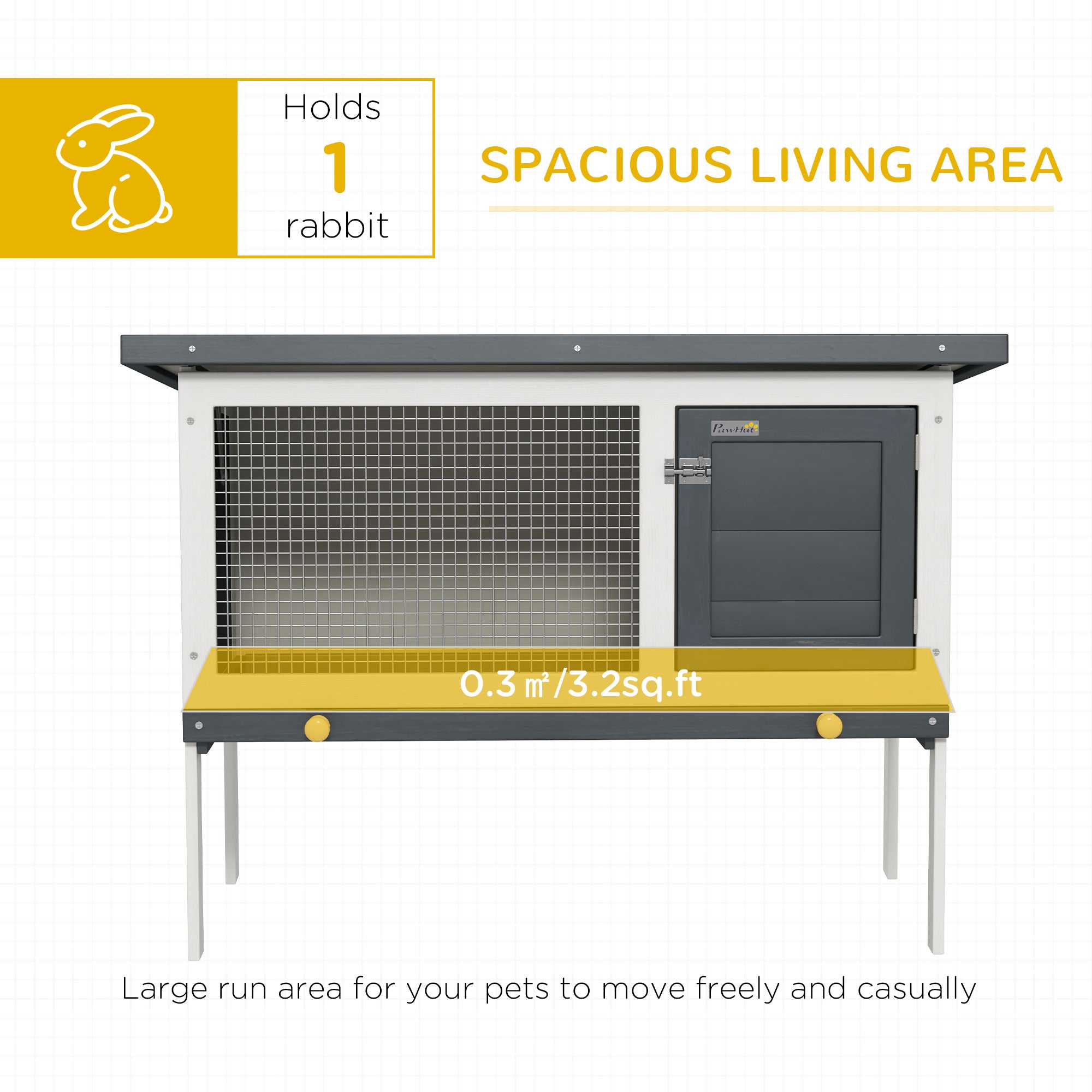 PawHut Wooden Rabbit Hutch Guinea Pig Hutch Bunny Cage Small Animal Habitat Openable Asphalt Roof for Outdoor Use 90 x 45 x 65 cm - North Peak Garden Furniture