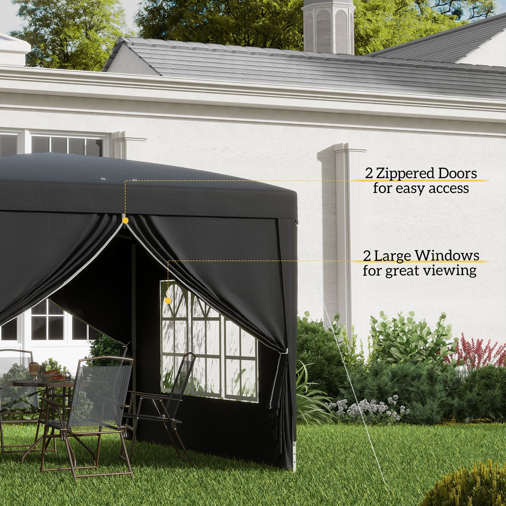 Outsunny 3 x 3(m) Pop Up Gazebo, Water and UV Resistant Party Tent Camping Canopy Marquee with Carry Bag, Black - North Peak Garden Furniture
