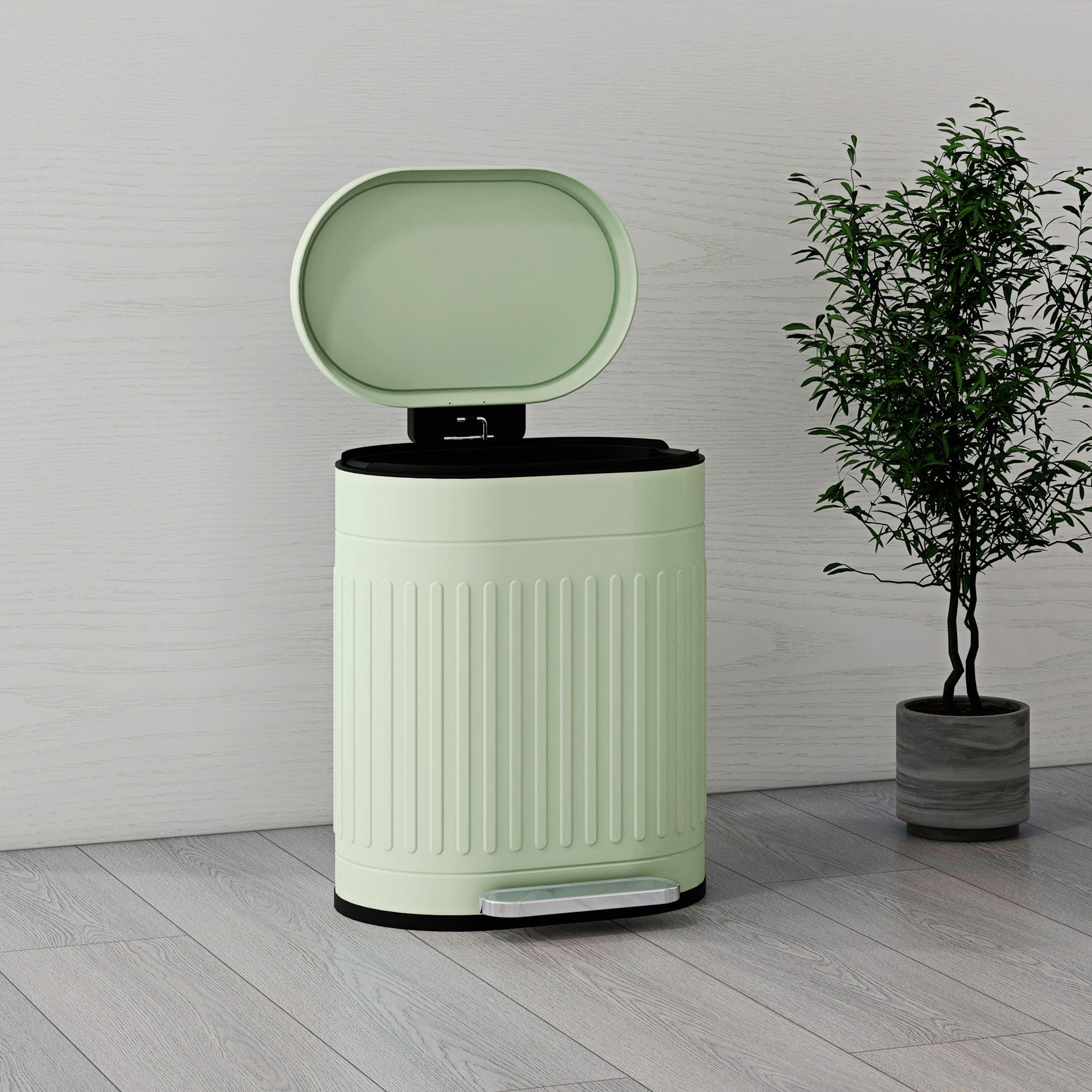 HOMCOM 20 Litre Pedal Bin, Fingerprint Proof Kitchen Bin with Soft-close Lid, Metal Rubbish Bin with Foot Pedal and Removable Inner Bucket, Light Green