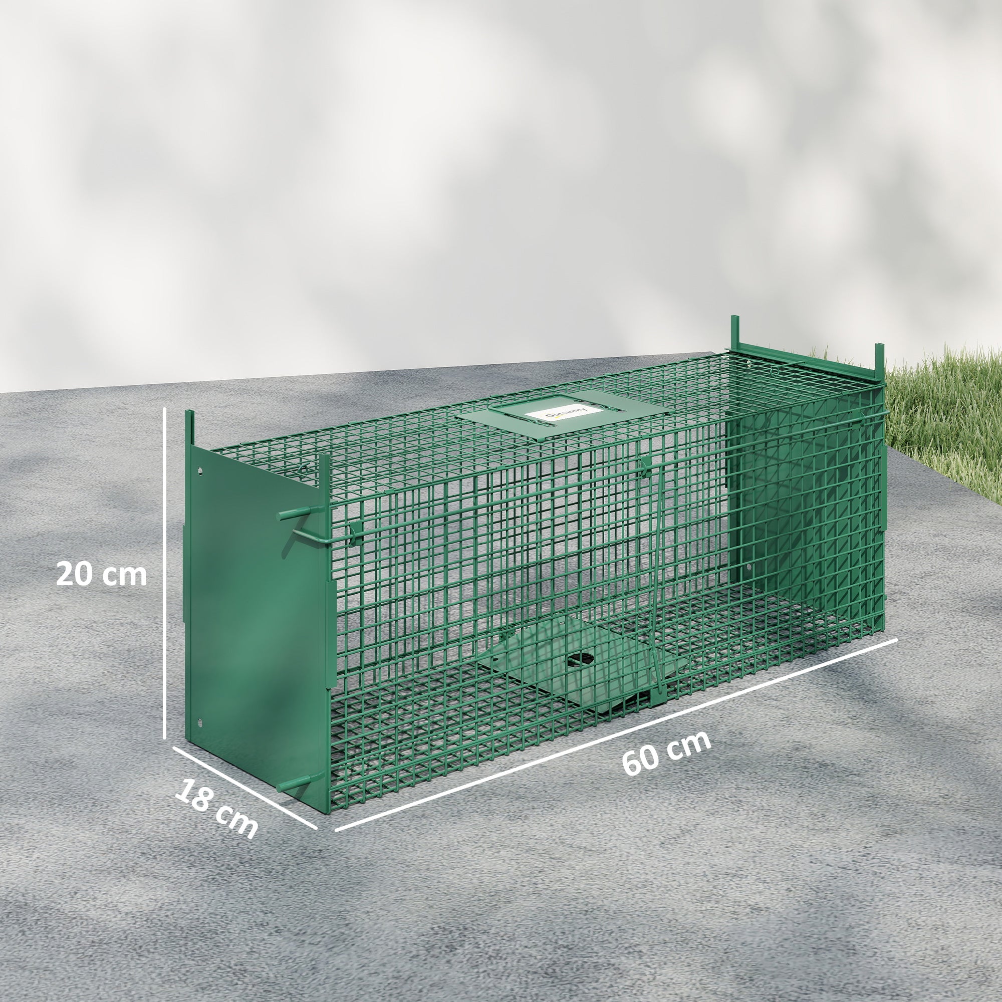 Outsunny Humane Rat Trap, Squirrel Trap with Double Doors, Live Cage Mousetrap for Indoors & Outdoors, Catch and Release Mice, Rats, Rodents, 60 x 18 x 20 cm, Green