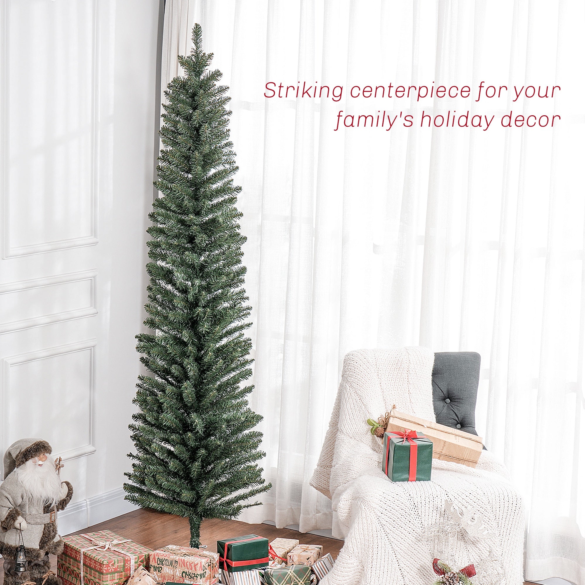 HOMCOM 7ft Artificial Bare Pencil Christmas Tree - Green - North Peak Garden Furniture