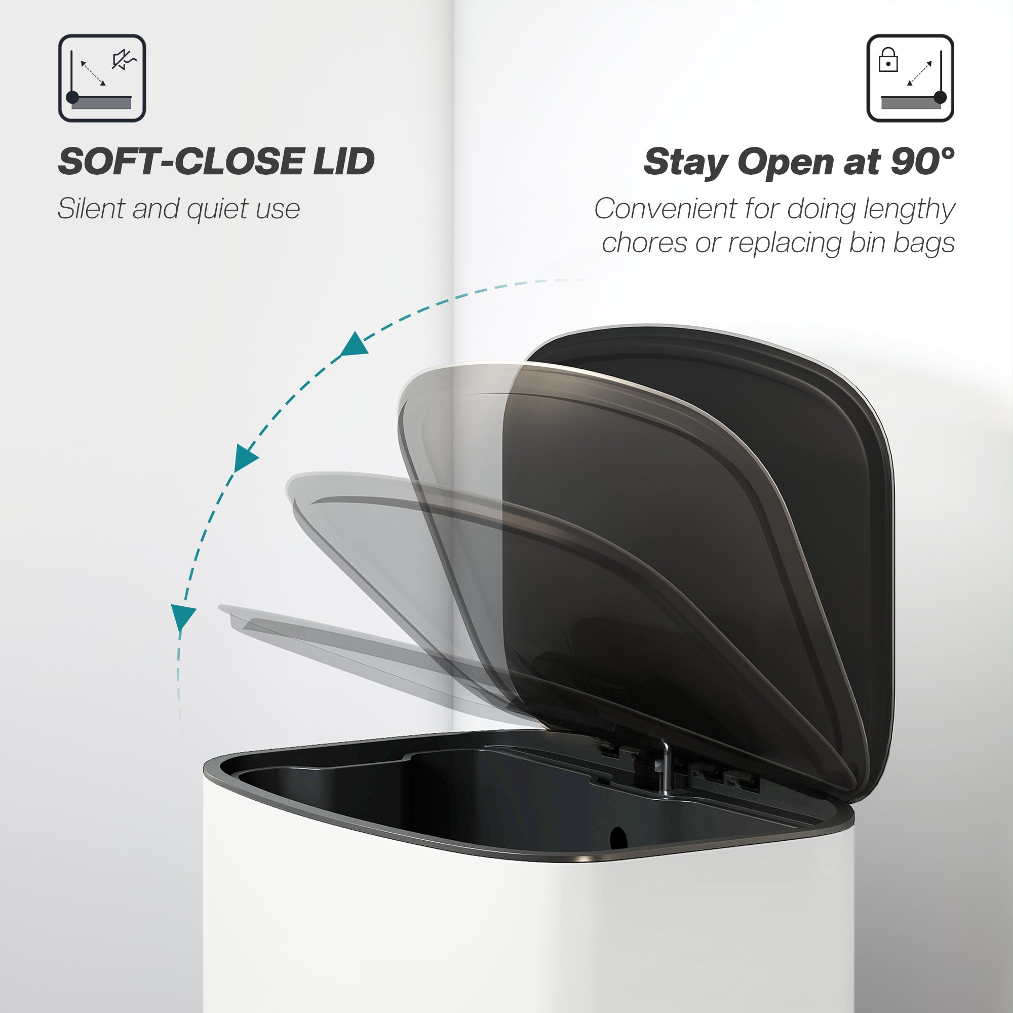 HOMCOM 50L Kitchen Bin with Soft-Close Lid and Stay-Open Function, Stainless Steel Pedal Bin with Removable Inner Bucket, Carry Handle for Kitchen, Office, Home, Cream