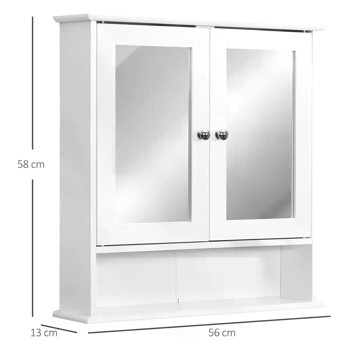 kleankin Wall-mounted Bathroom Cabinet Mirror Door Organiser Storage Shelves Living Room White