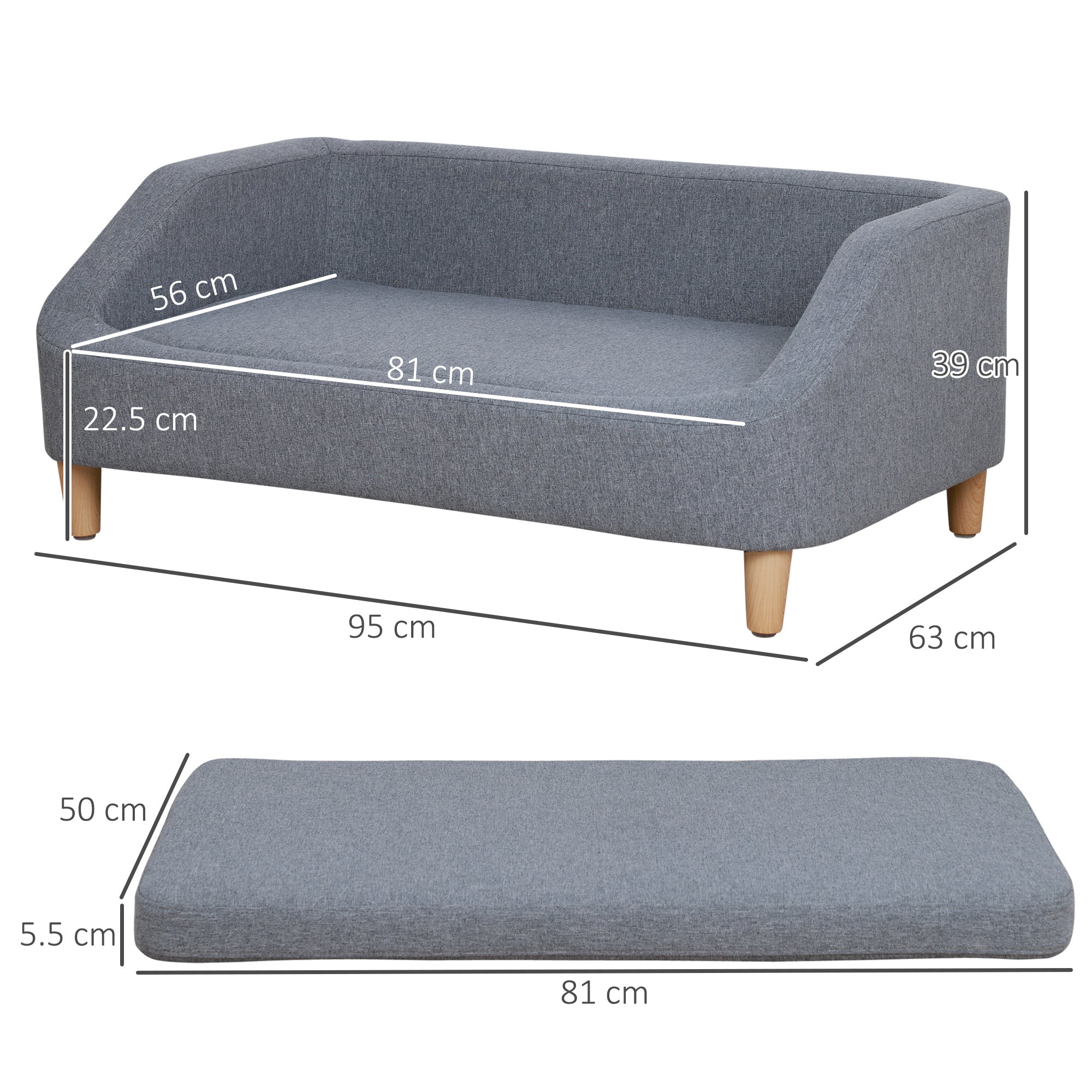 PawHut Dog Sofa, pet Bed, with Soft Cushion, Washable Cover, for Small, Medium & Large Dogs - Grey - North Peak Garden Furniture