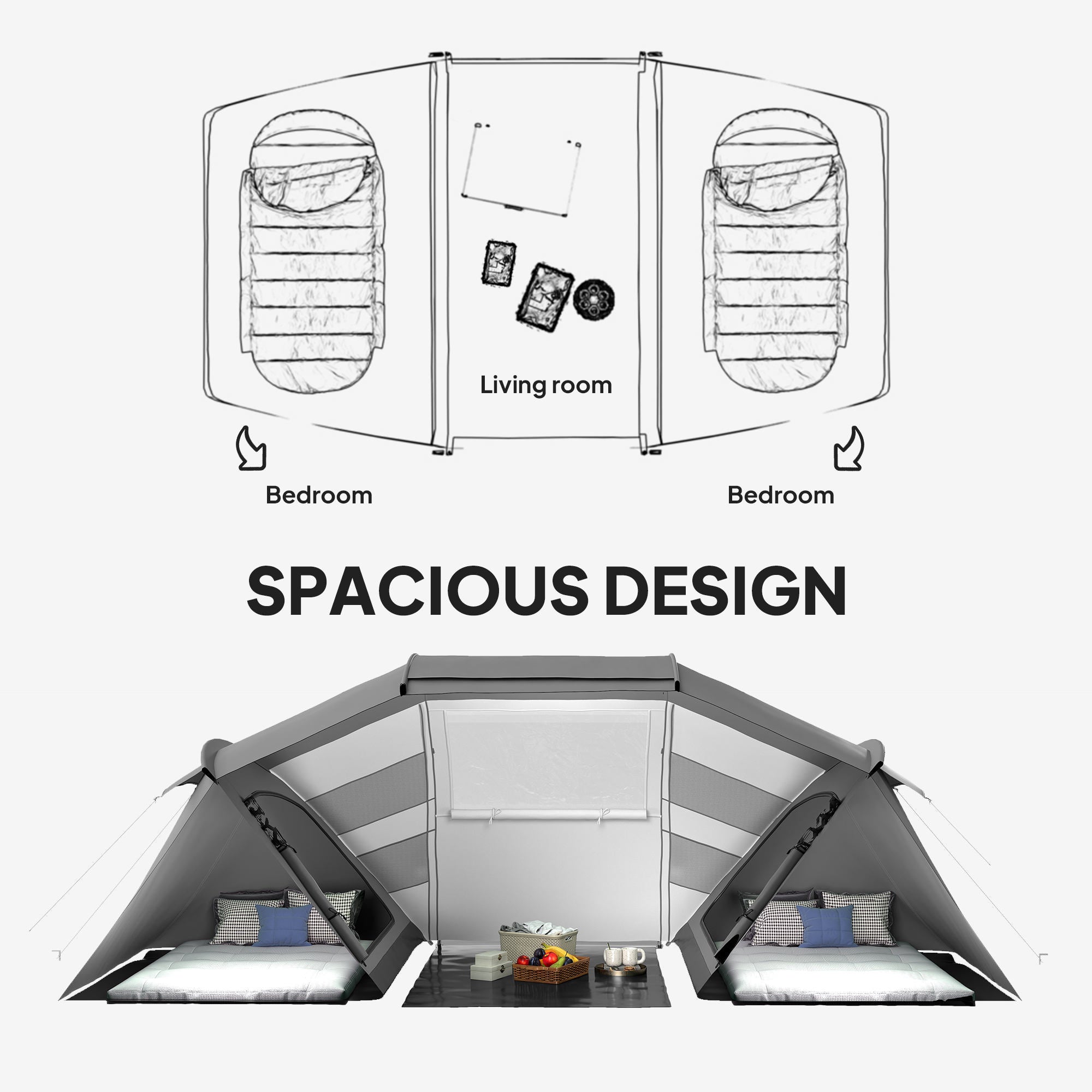 Outsunny 4-6 Man UV Protection Camping Tent - Charcoal Grey and White - North Peak Garden Furniture