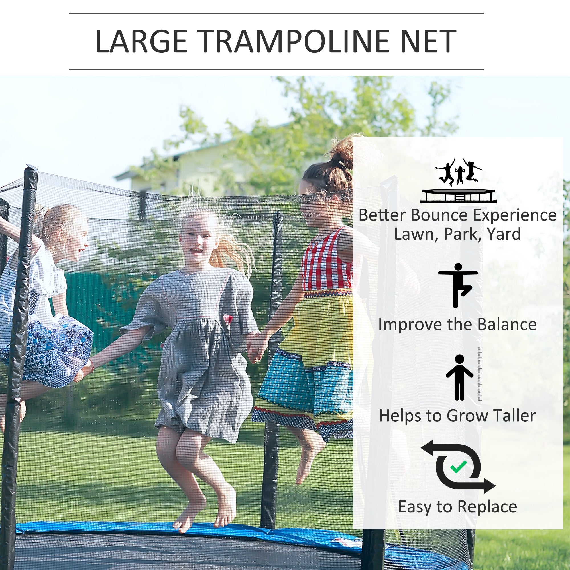 HOMCOM 13ft Trampoline Net Replacement Safety Net Enclosure Net Spare New w/ 8 Poles - North Peak Garden Furniture