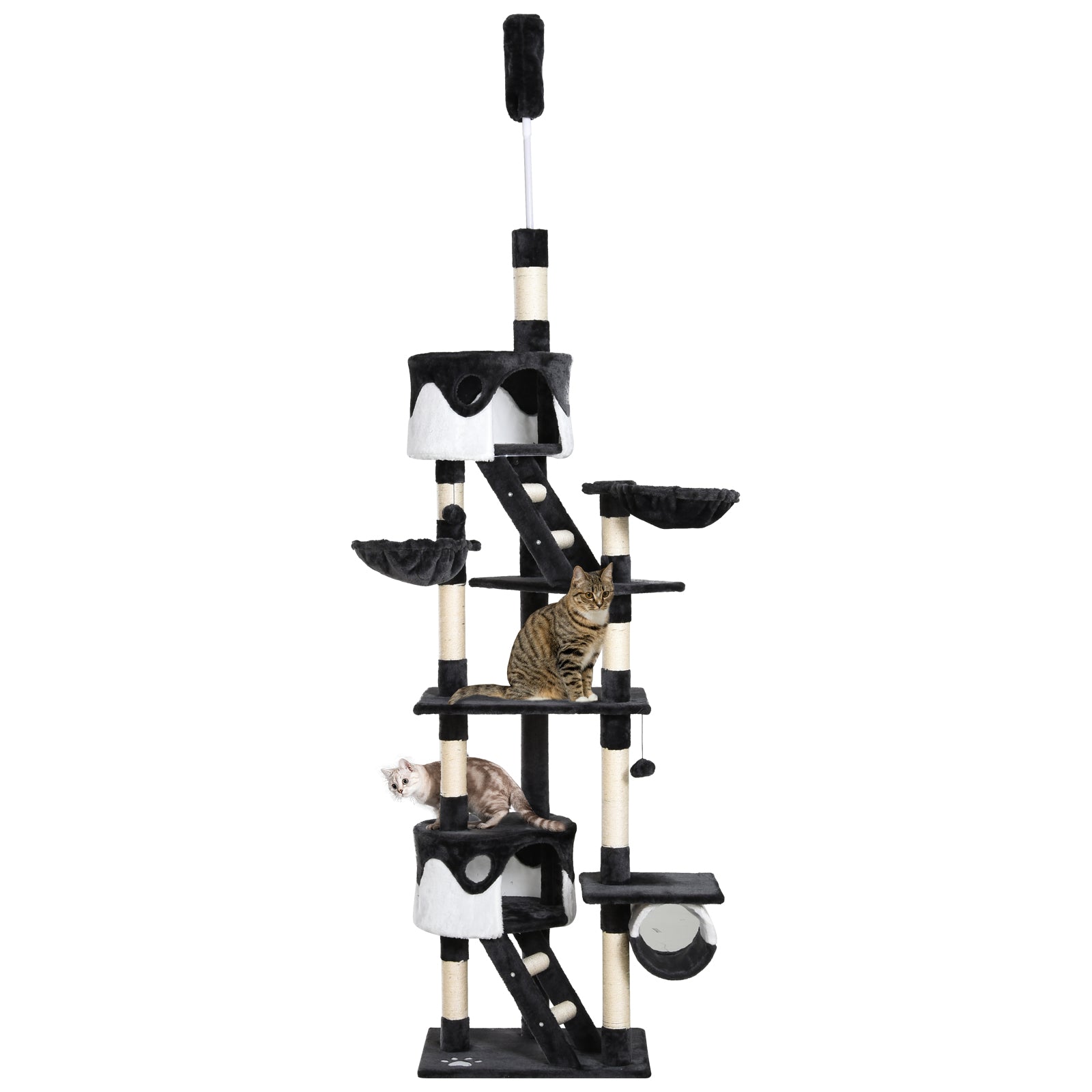 PawHut Floor-to-Ceiling Cat Tree for Indoor Cats, 240-260cm Adjustable Cat Tree - Dark grey - North Peak Garden Furniture