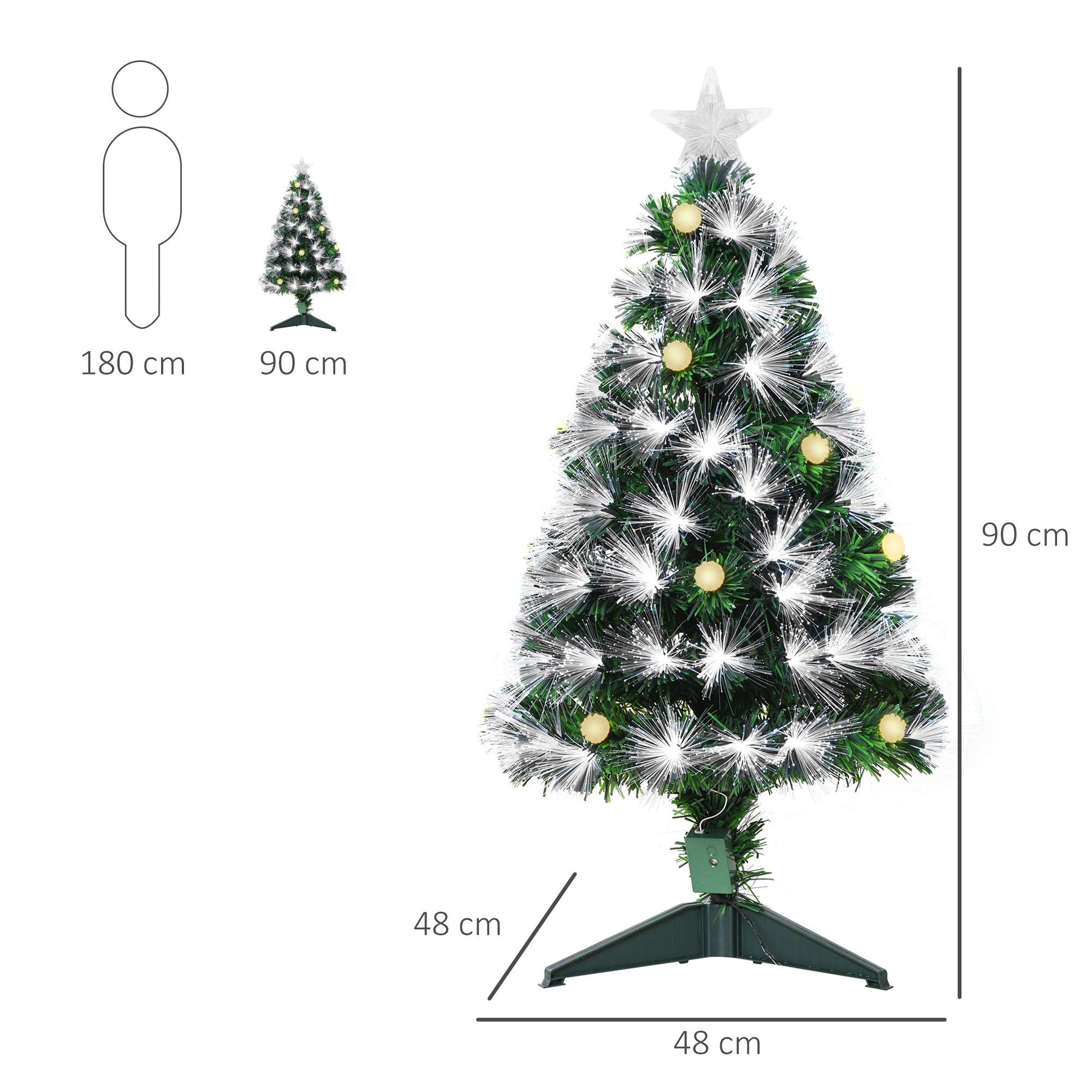 HOMCOM 3ft White Light Artificial Christmas Tree w/ 90 LEDs Star Topper Tri-Base Full Bodied Seasonal Decoration Pre-Lit Home - North Peak Garden Furniture