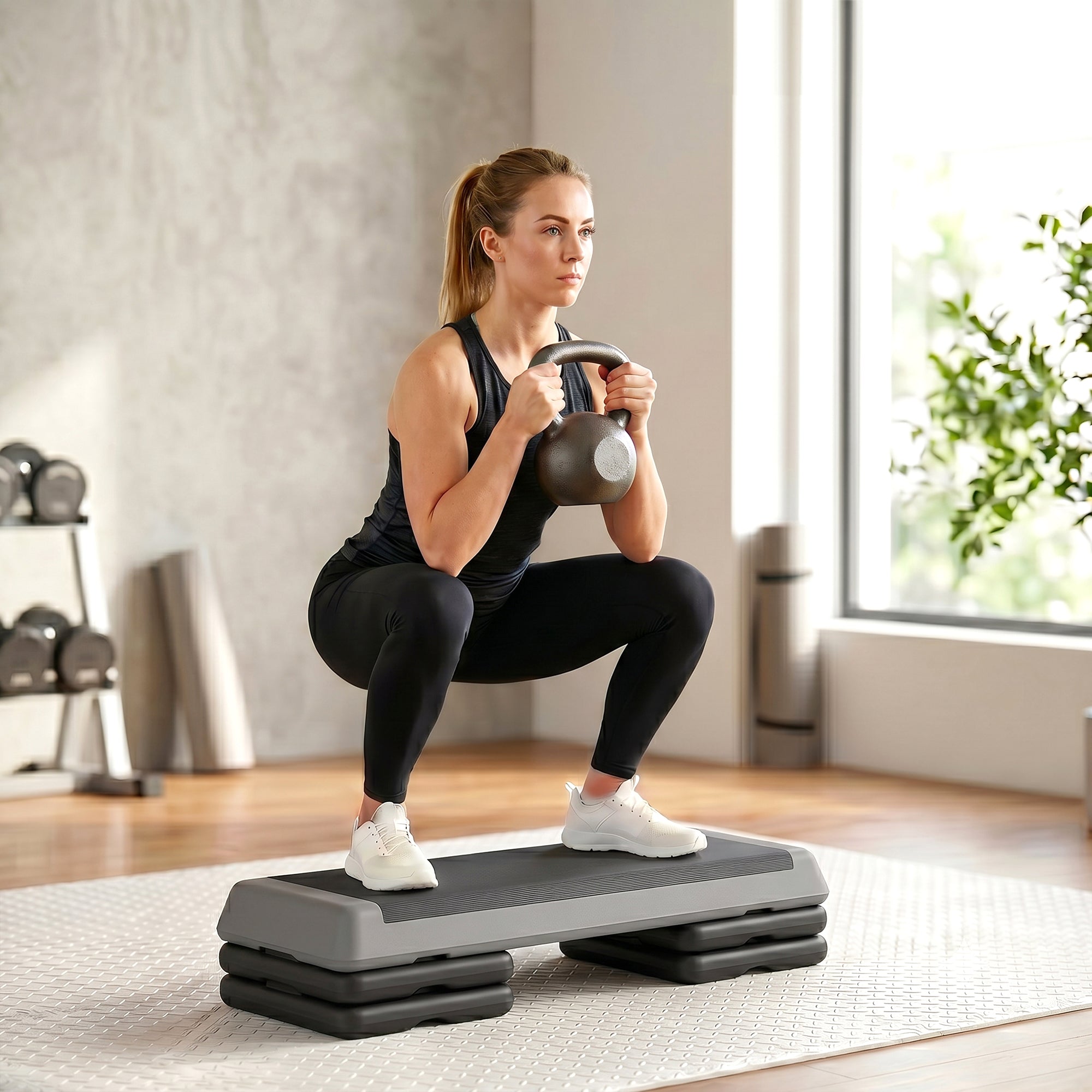 SPORTNOW Fitness Stepper, 3-Height Adjustable Aerobic Step, Non-Slip Exercise Step Board for Home Gym Office Workout, 10.5cm, 15.5cm, 20.5cm, Grey