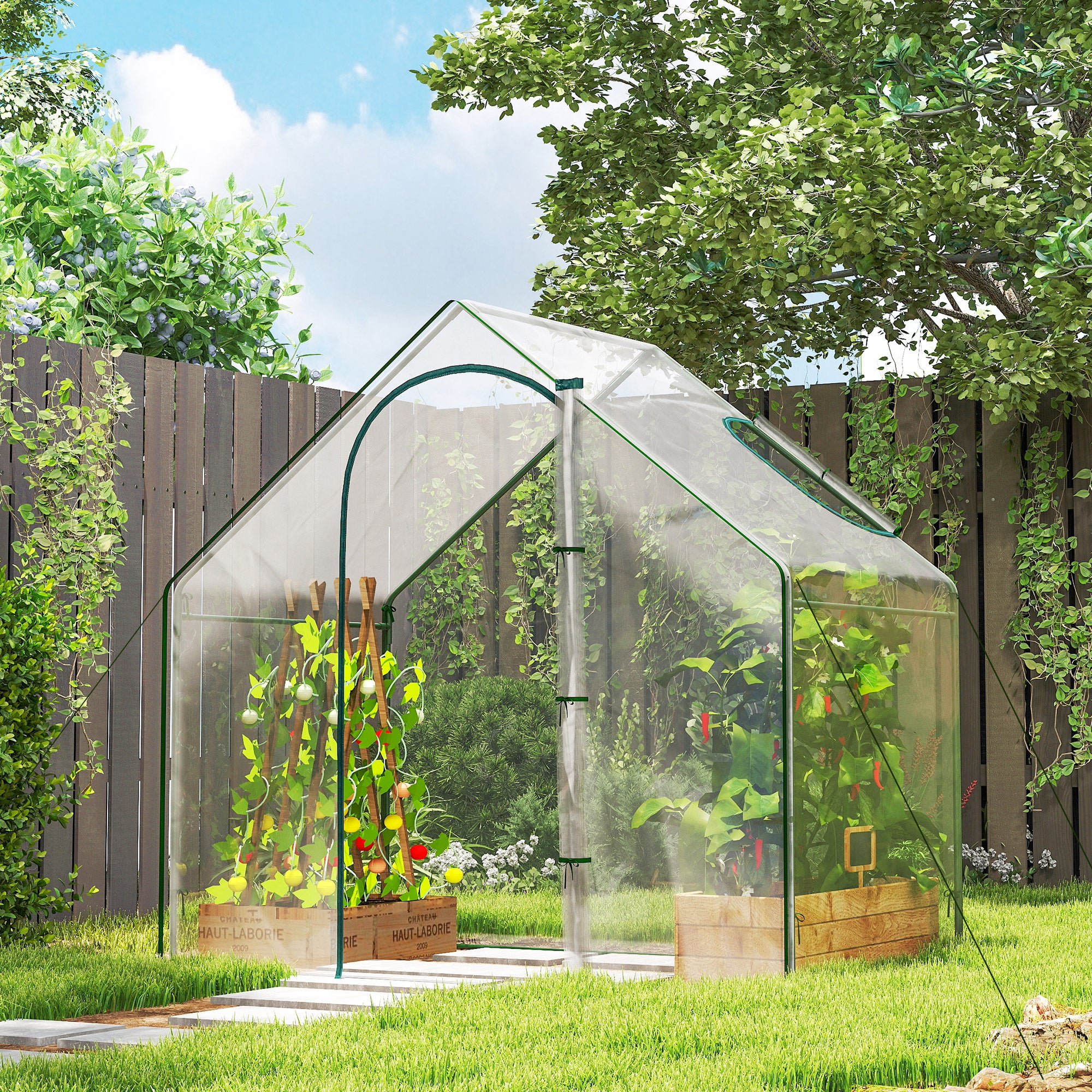 Outsunny Walk In PVC Greenhouse Garden Outdoor Flower Planter Steel Frame w/ Zipped Door & Window 180 x 100 x 168CM White