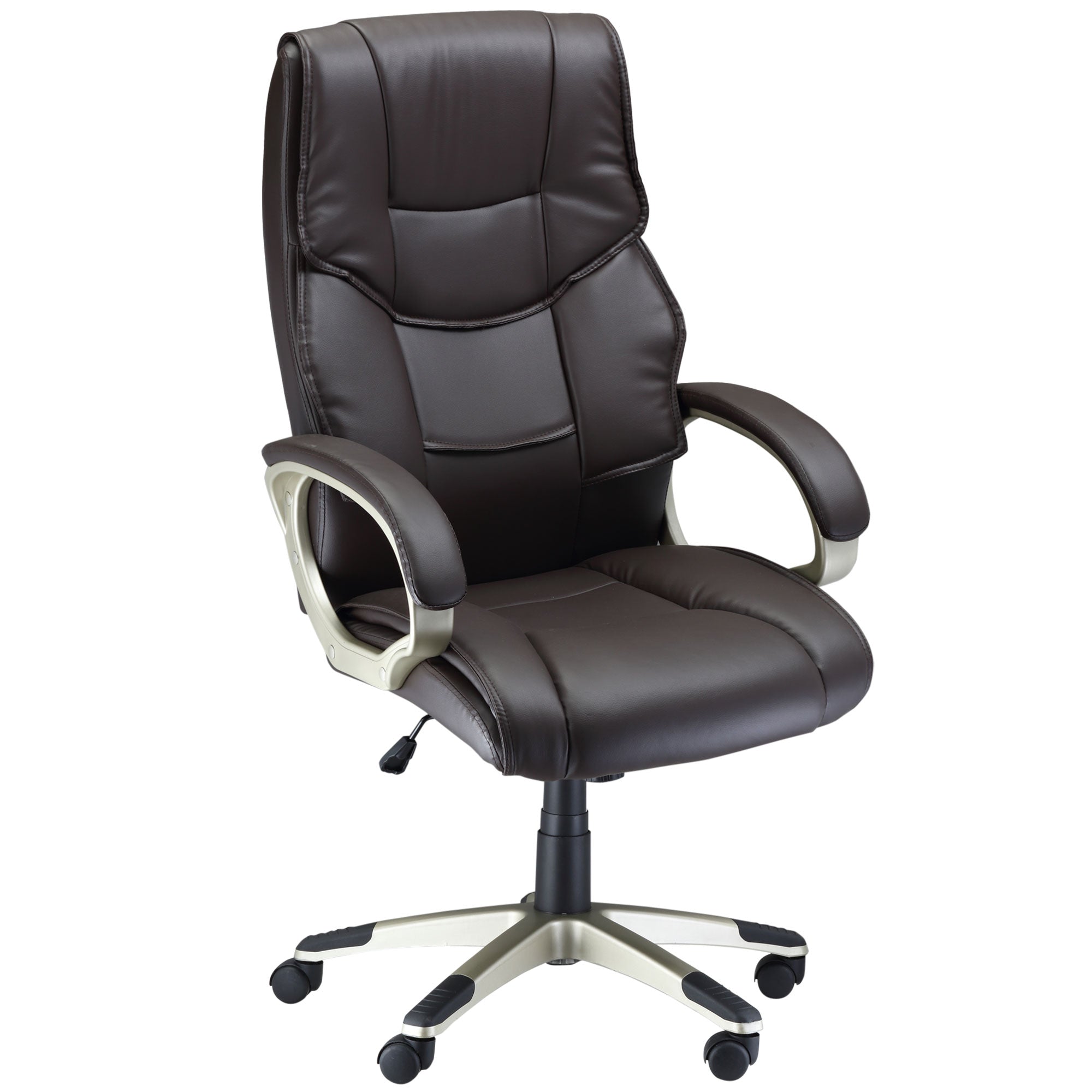 HOMCOM Home Office Chair High Back Computer Desk Chair with Faux Leather Adjustable Height Rocking Function Brown - North Peak Garden Furniture