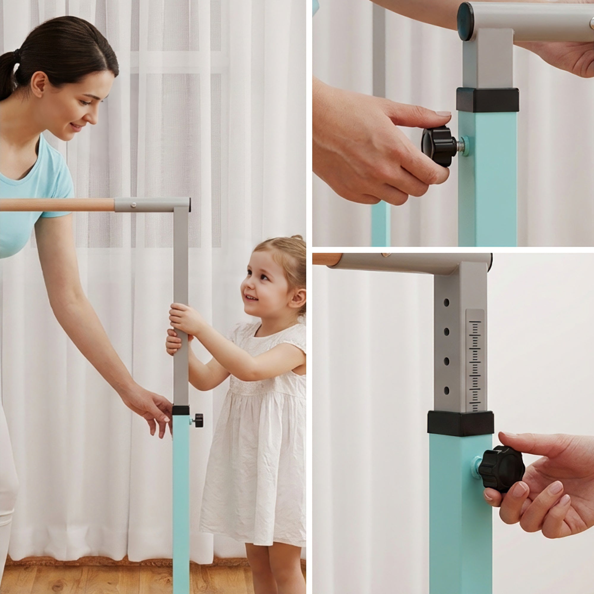 HOMCOM Height Adjustable Gymnastics Horizontal Bar for Kids, Children Junior Kip High Bar Fitness, Light Blue