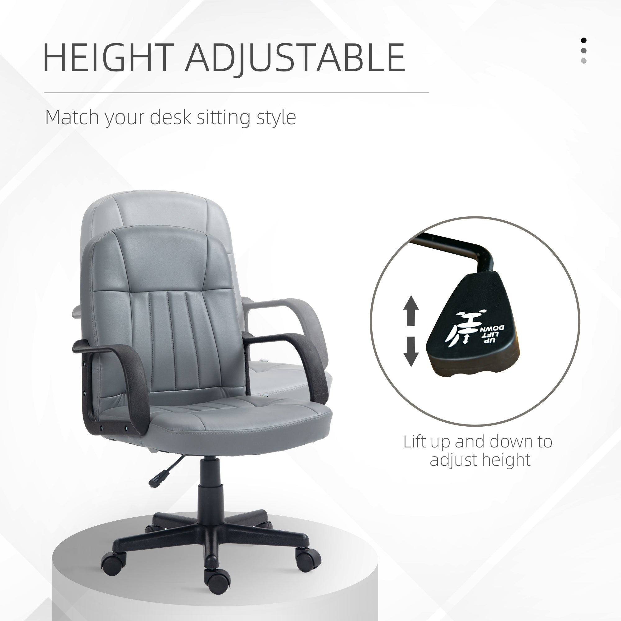 HOMCOM Swivel Executive Office Chair PU Leather Computer Desk Chair Office Furniture Gaming Seater - Grey - North Peak Garden Furniture