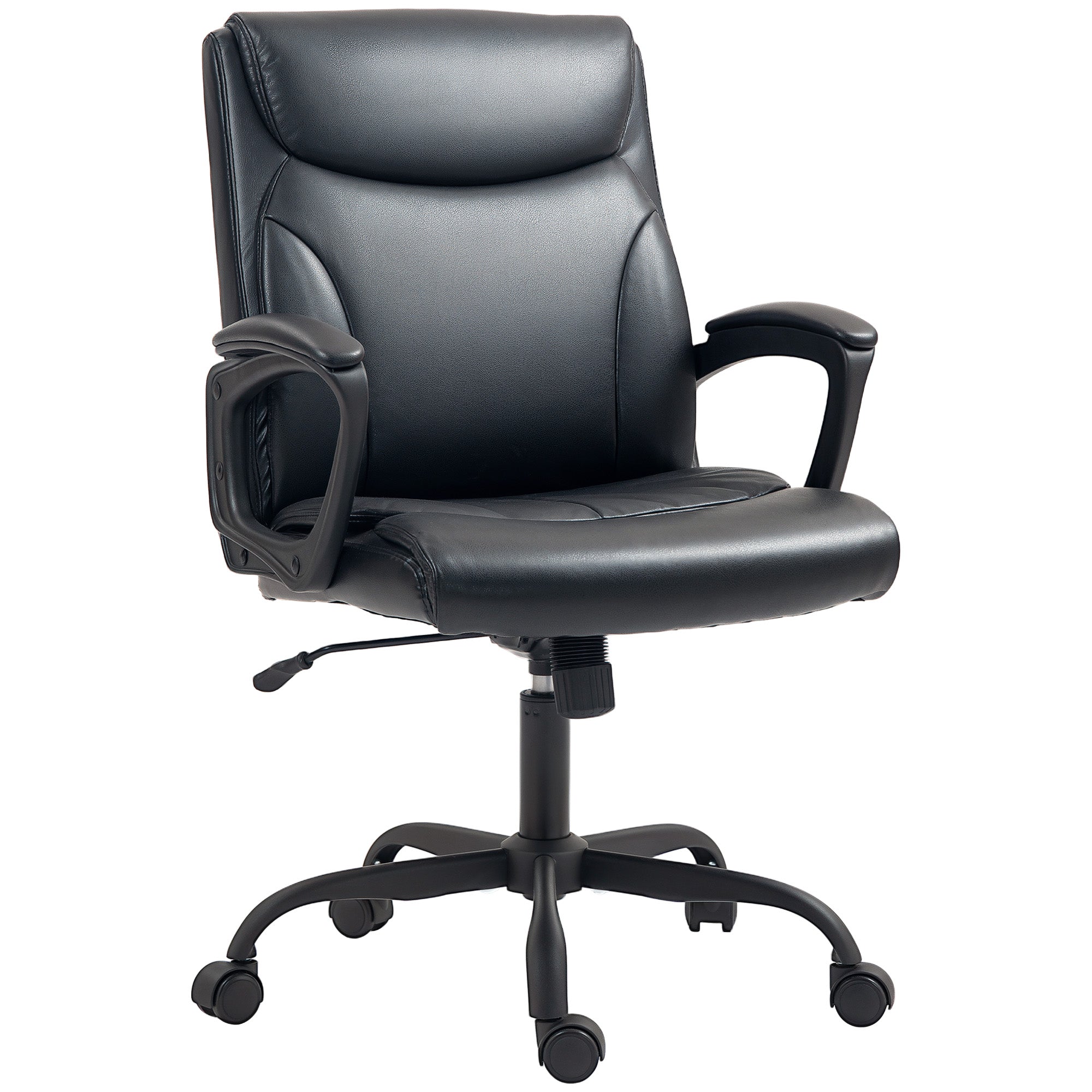 HOMCOM Executive Office Chair, Faux Leather Desk Chair with Height Adjustable, Swivel Wheels and Tilt Function, Computer Chair for Home Office and Study Room, Black - North Peak Garden Furniture
