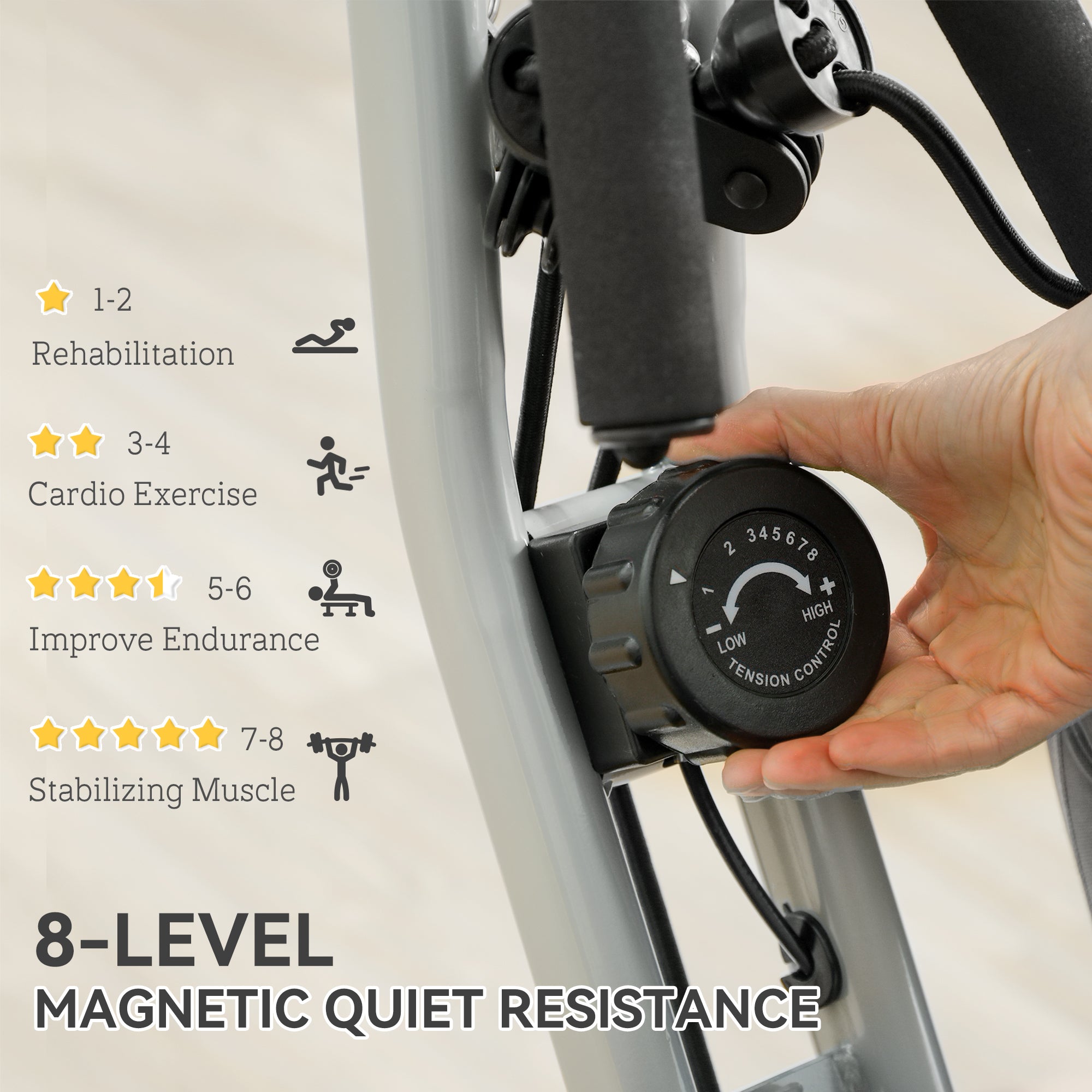 SPORTNOW 5-In-1 Folding Exercise Bike with Arm Workout Bands, Quiet 8-Level Magnetic Resistance Foldable Exercise Bike with LCD, Tablet Holder, Hand Pulse Sensor for Home Use Indoor Cycling, White - North Peak Garden Furniture