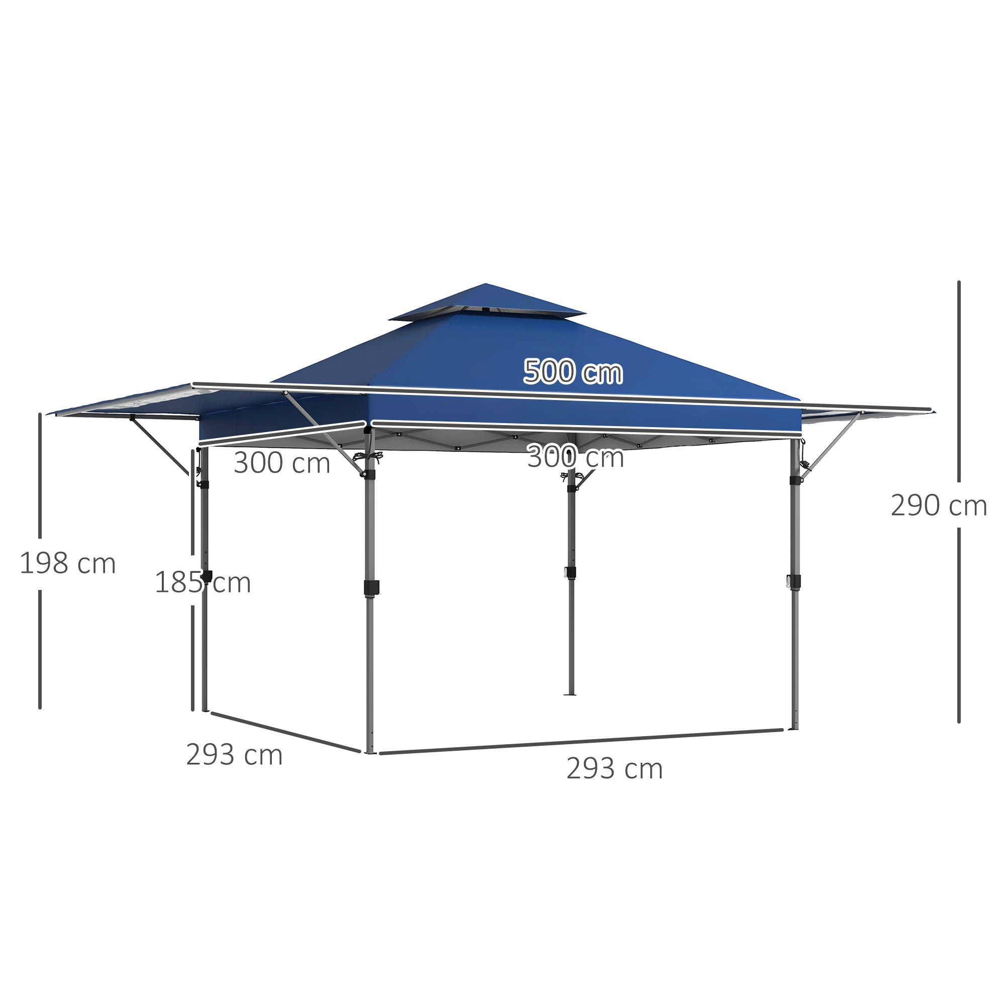 Outsunny 5 x 3m Height Adjustable Pop-Up Gazebo, with Accessories - Blue - North Peak Garden Furniture