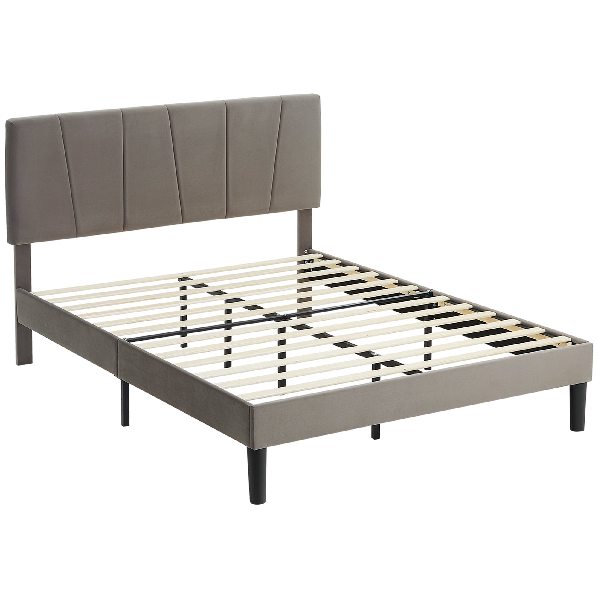HOMCOM King Velvet-Feel Headboard Bed Frame - Grey - North Peak Garden Furniture