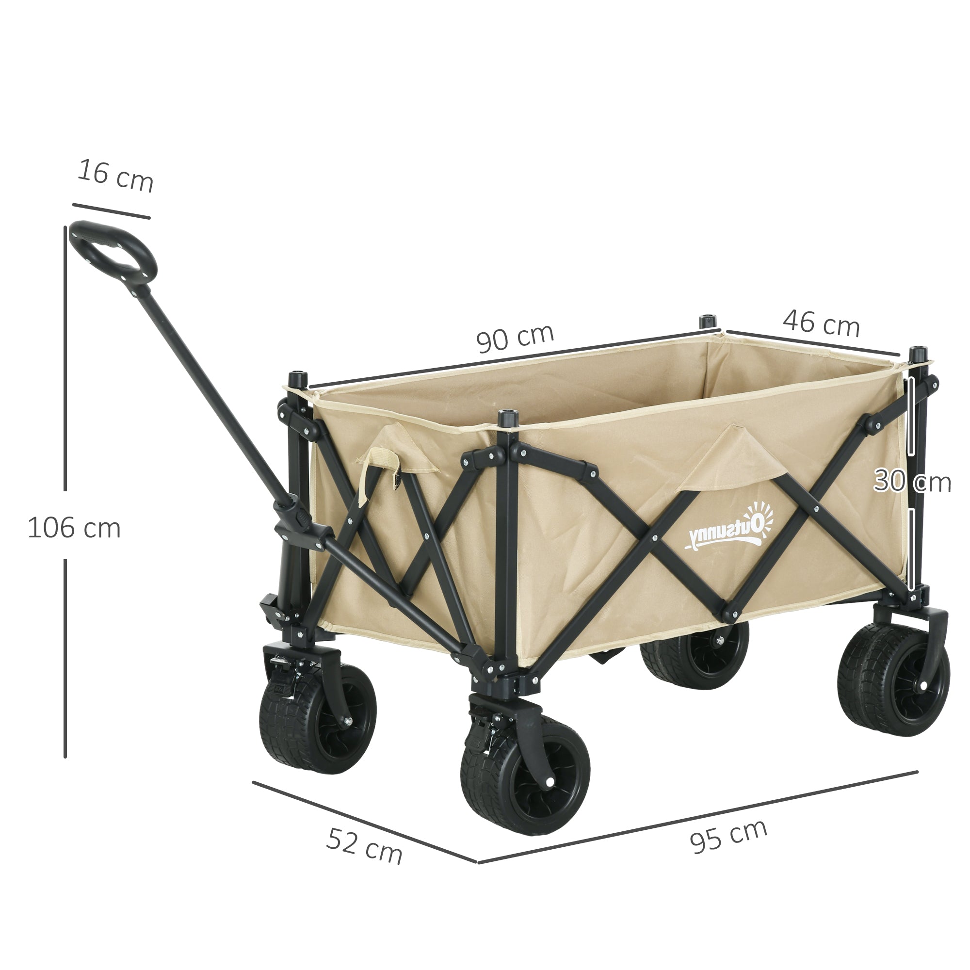 Outsunny Folding Garden Trolley, Outdoor Wagon Cart with Carry Bag, for Beach, Camping, Festival, 120KG Capacity, Khaki - North Peak Garden Furniture