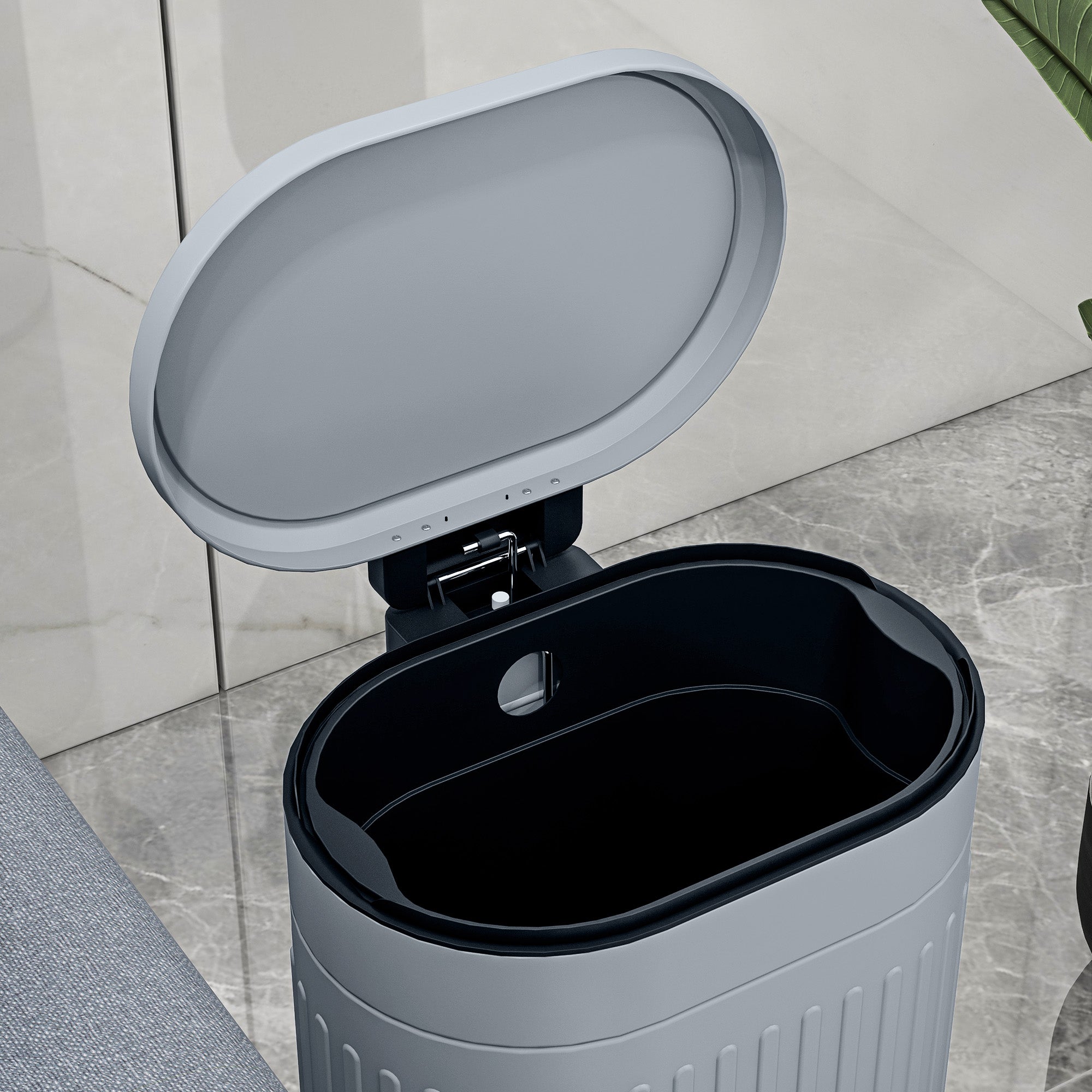 HOMCOM 20L Metal Kitchen Bin, with Soft-Close Lid - Grey - North Peak Garden Furniture