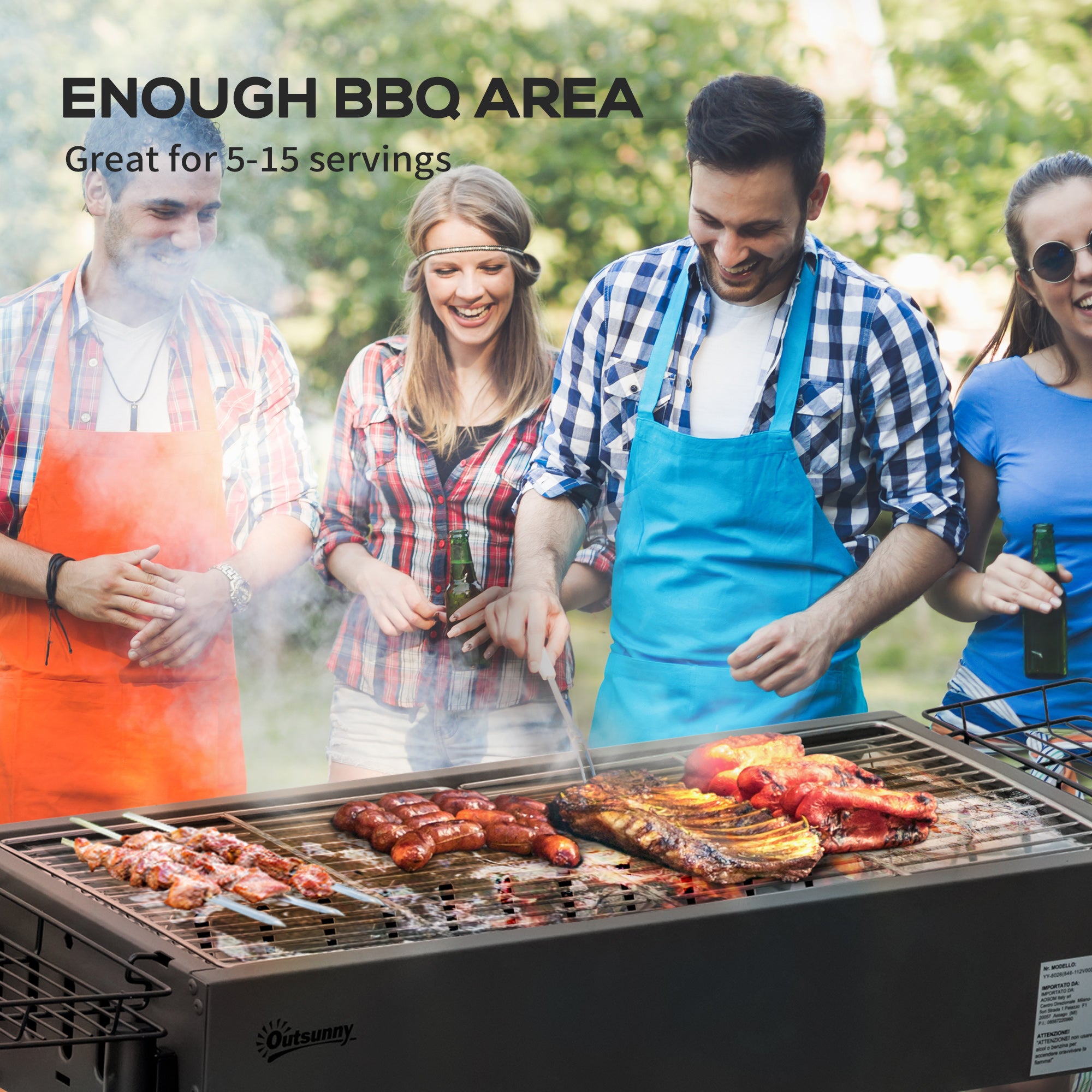 Outsunny Portable Charcoal BBQ Grill with Seasoning Baskets for Camping Picnic Hiking