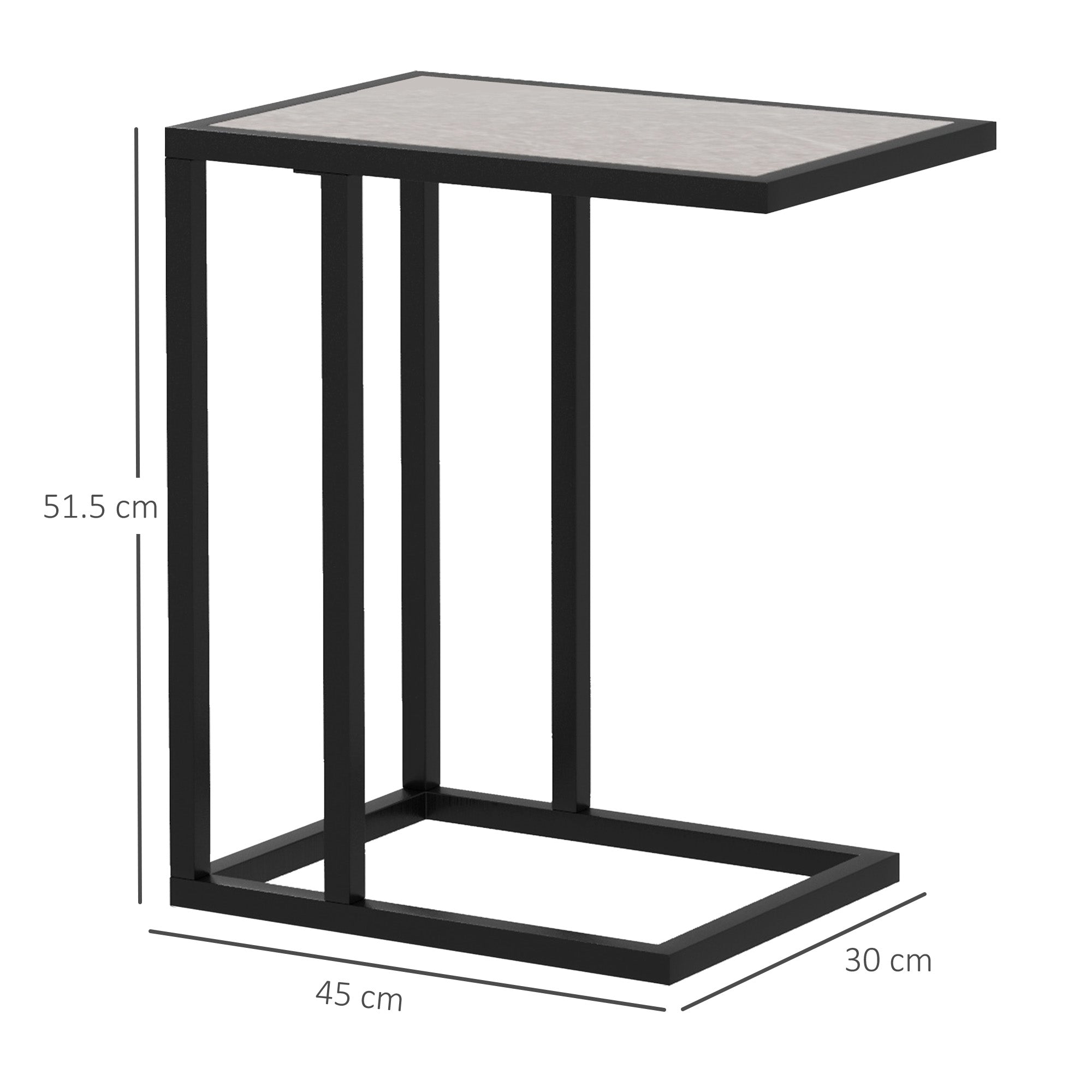 HOMCOM C Shape Bedside Table w/Metal Frame Marble-Effect Top Sofa Narrow Snack End Table for Living Room, Grey - North Peak Garden Furniture