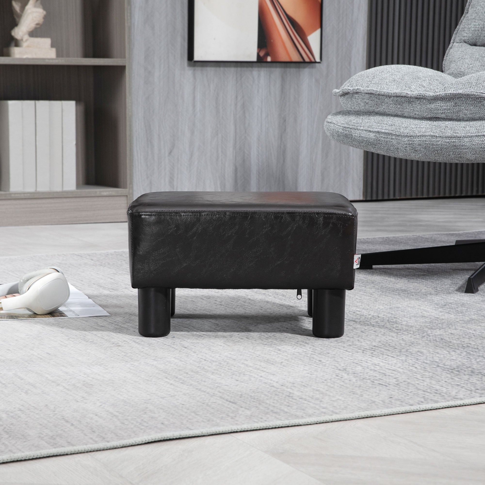 HOMCOM PU Leather Footstool Ottoman Cube with 4 Plastic Legs