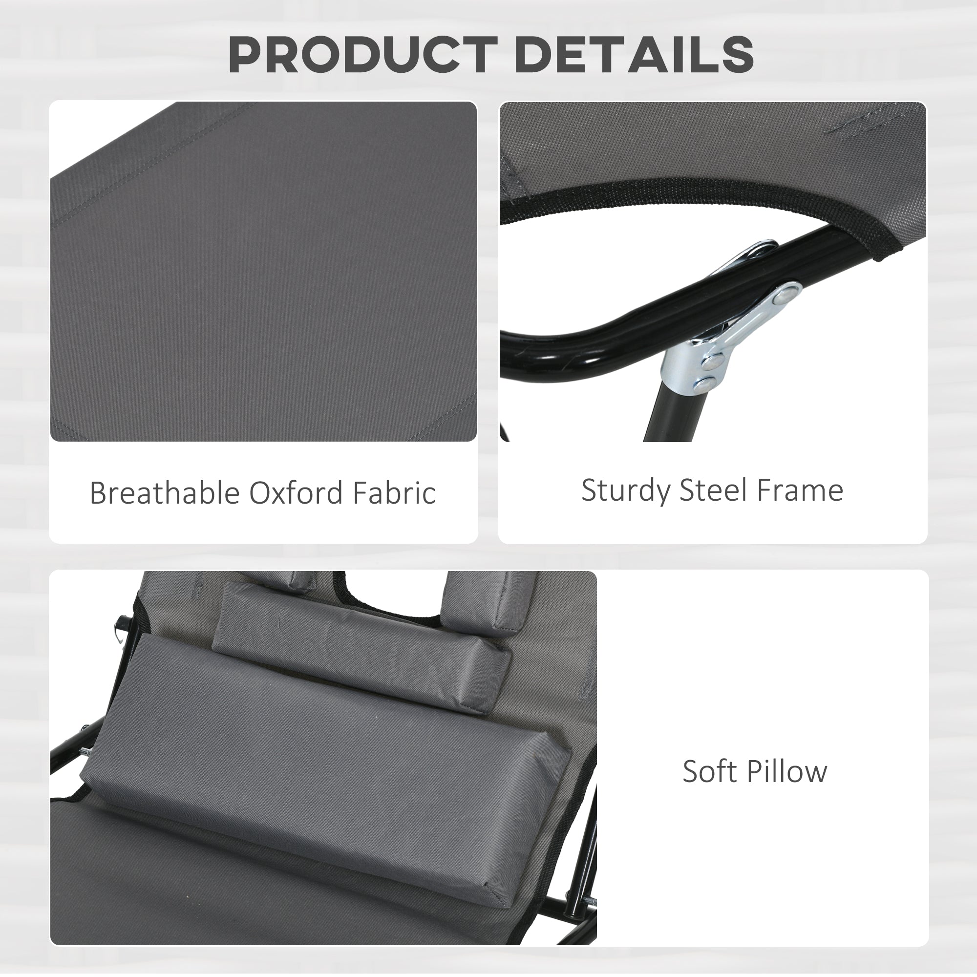 Outsunny Folding Sun Loungers Set of 2 with Face Hole, 4-Position Adjustable Backrest Garden Recliner Chairs Sunbeds, Outdoor Lounge Chairs with 600 D Oxford Cloth Seat, Pillow for Beach, Dark Grey