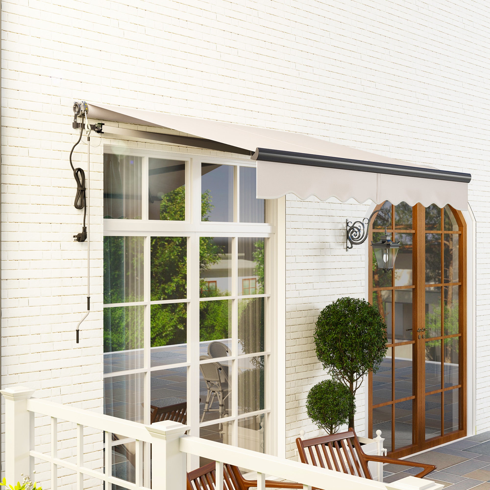 Outsunny 2.5 x 2m Electric Awning with Remote Controller, Aluminium Frame DIY Retractable Awning, UV30+ Sun Shade Canopy for Garden Patio Deck Door Window, Beige - North Peak Garden Furniture
