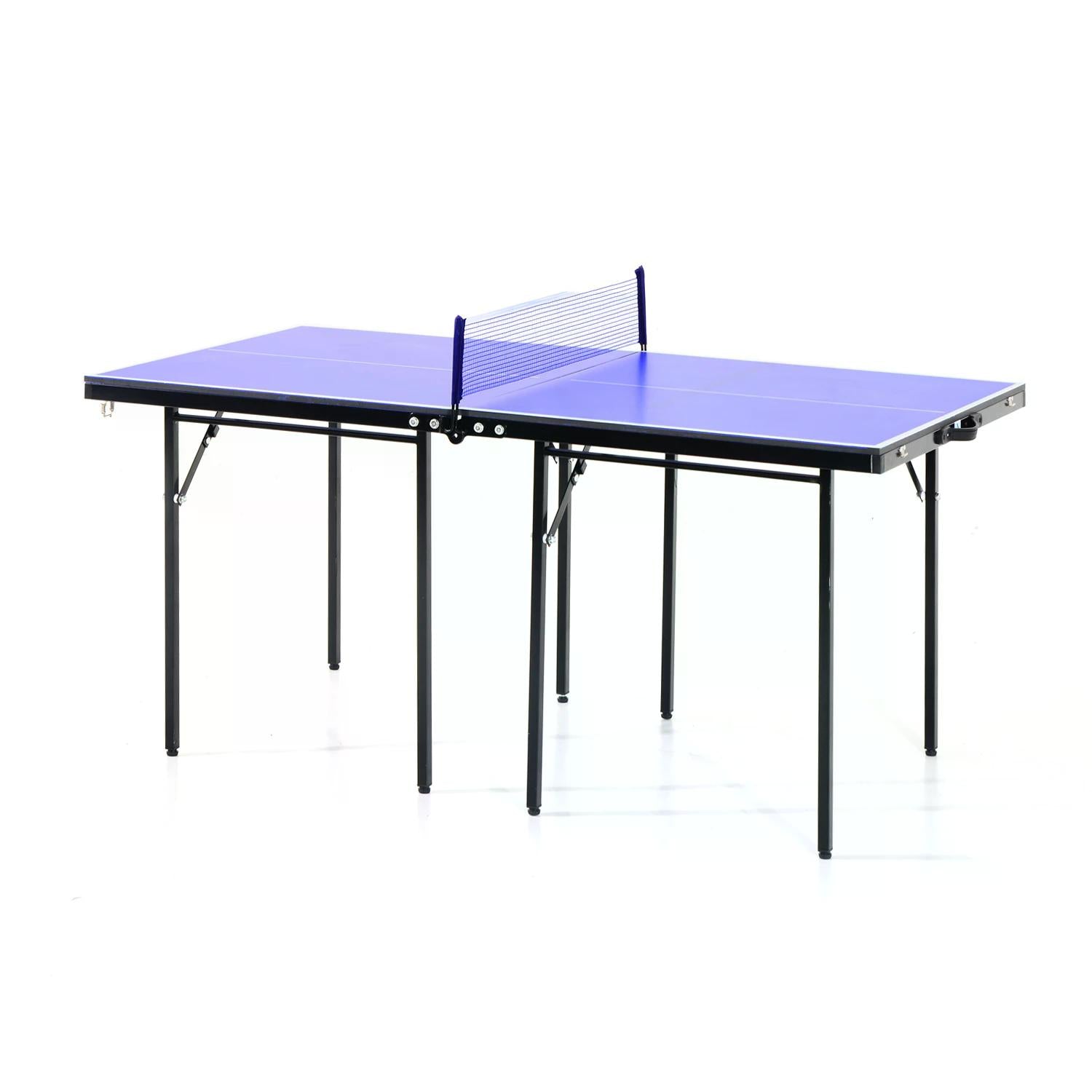 HOMCOM Folding 5ft Mini Compact Table Tennis Top Ping Pong Table Set Professional Net Games Sports Training Play Blue - North Peak Garden Furniture