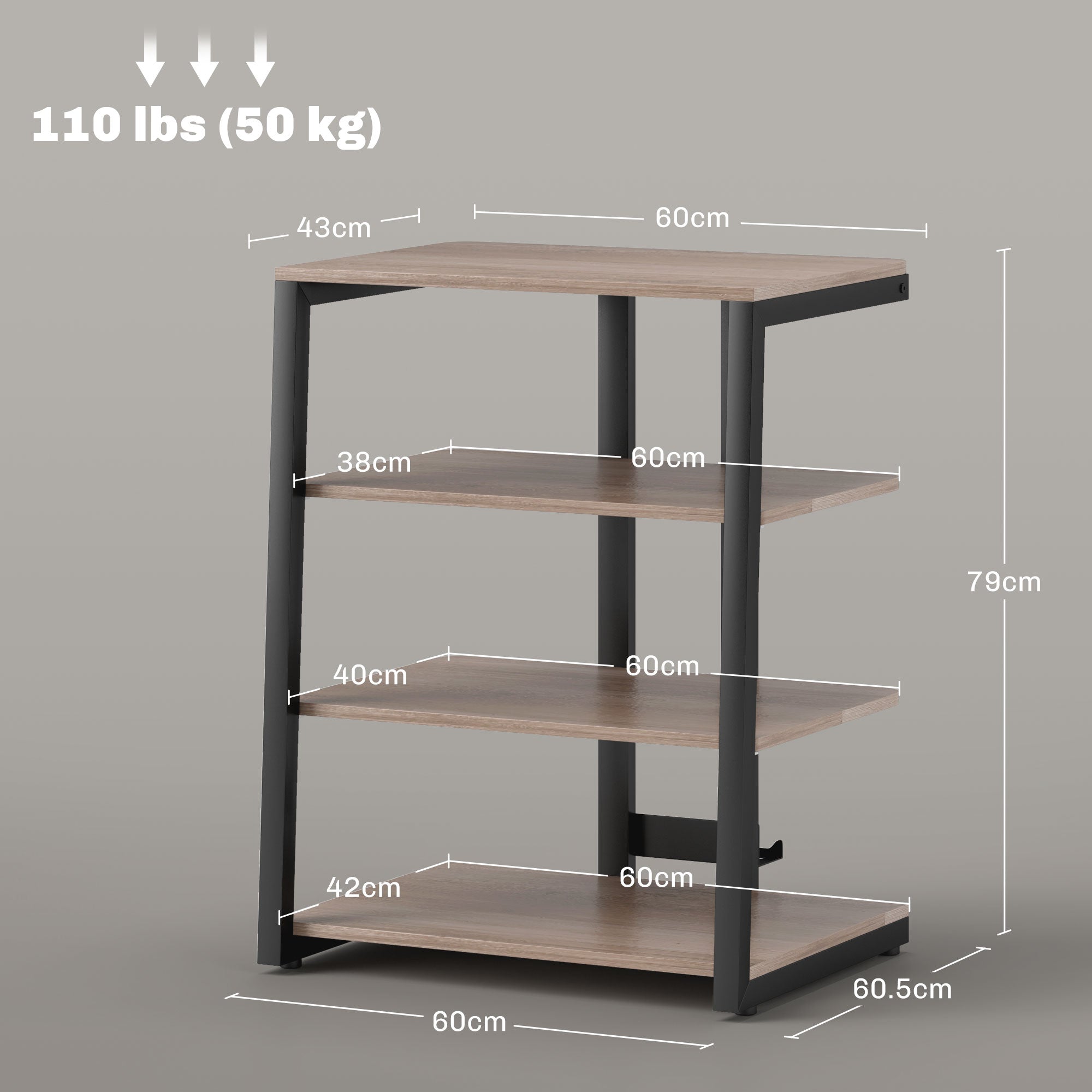 HOMCOM HiFi Stand, with Four Storage Shelves - Grey - North Peak Garden Furniture
