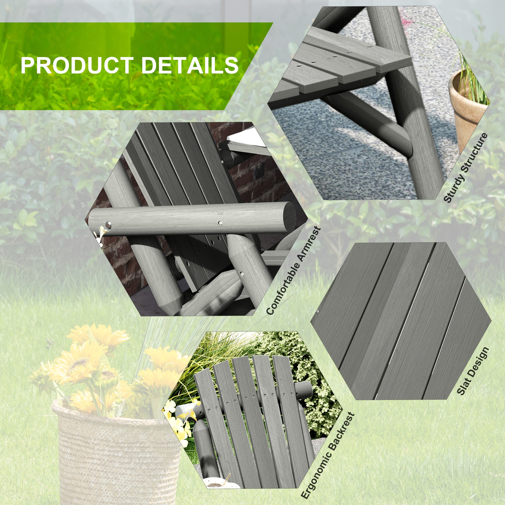 Outsunny Wood Patio Chair Bench 2 Seats w/ Centre Coffee Table, Garden Bench, Grey - North Peak Garden Furniture