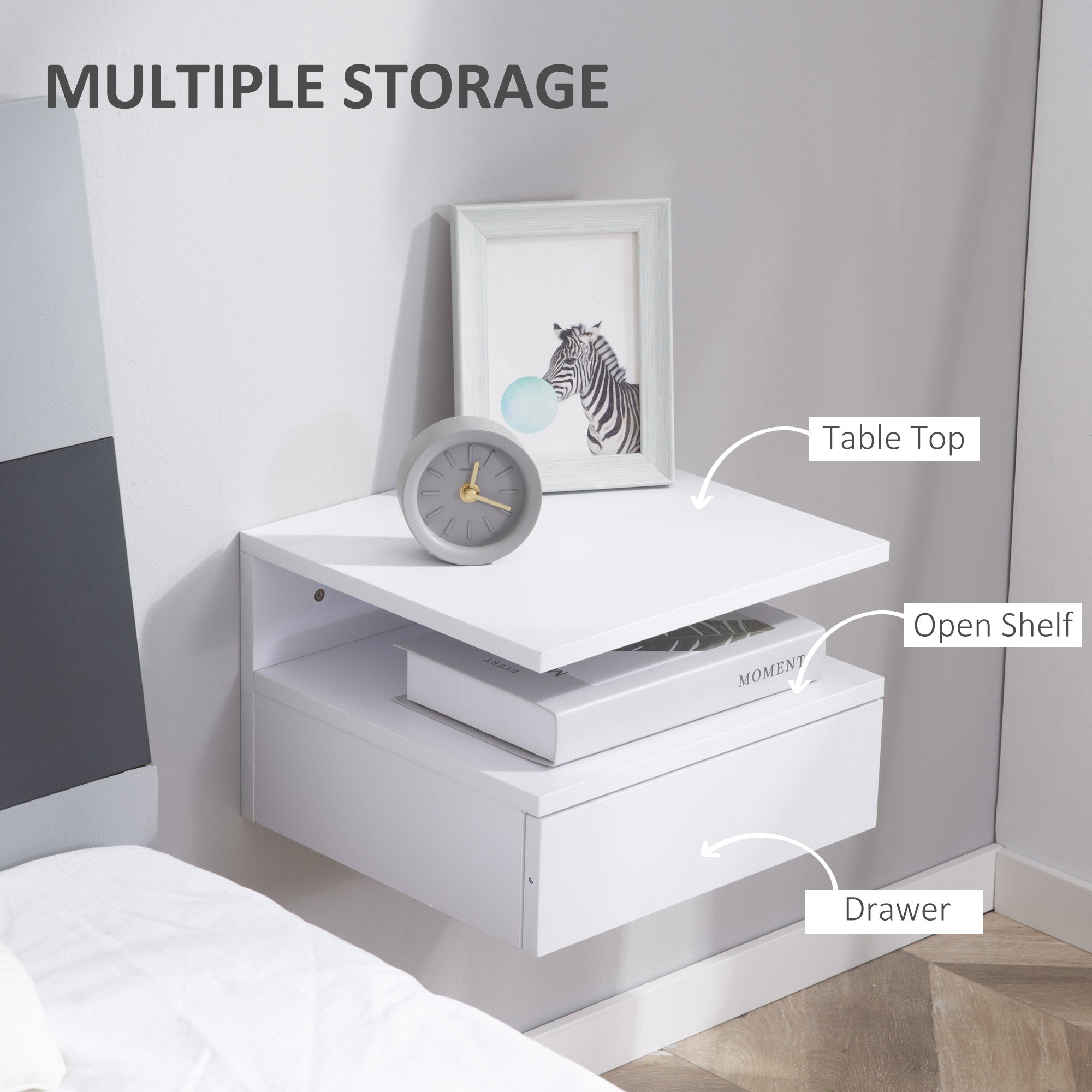 HOMCOM Set of Two Floating Bedside Tables - White - North Peak Garden Furniture