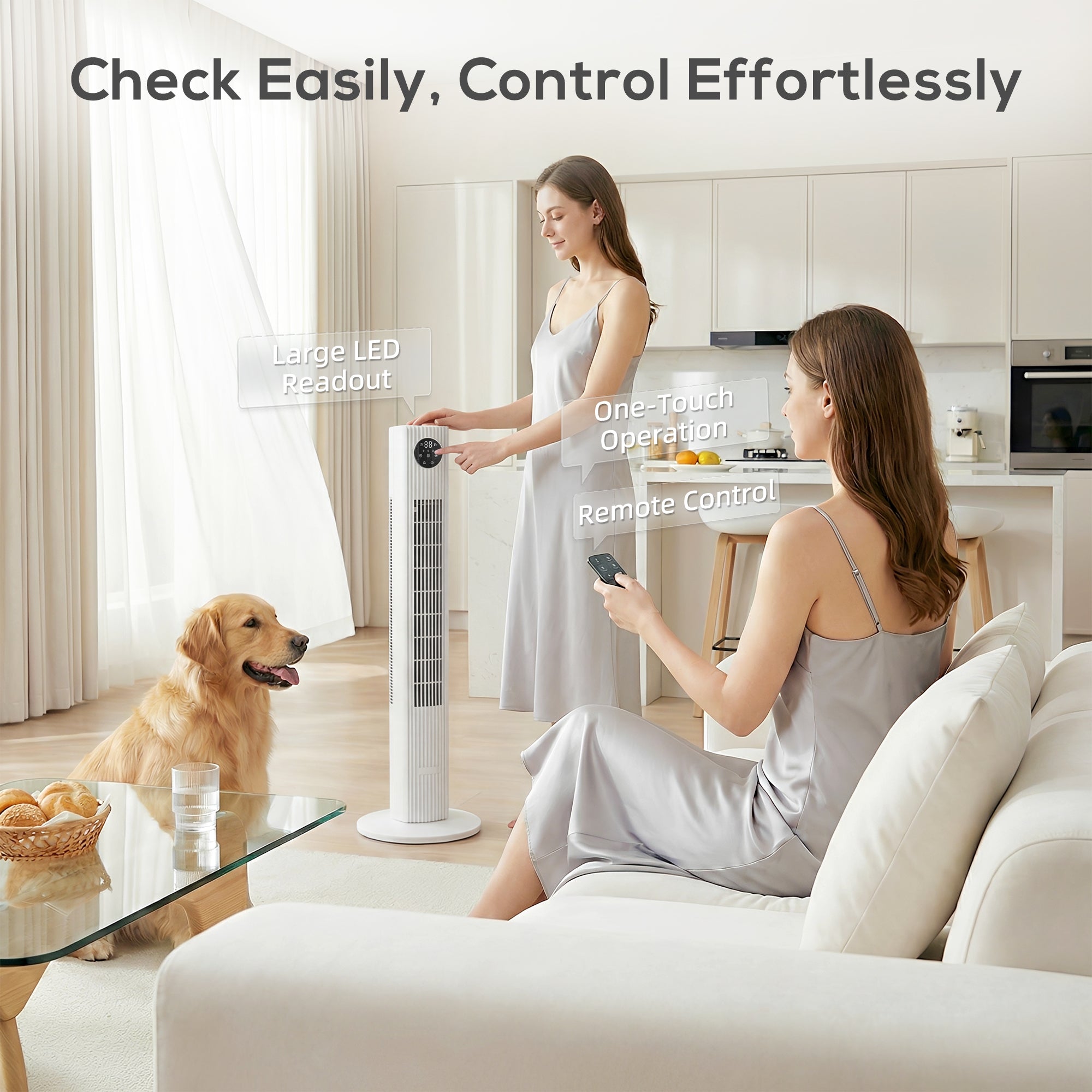 HOMCOM 28dB Tower Fan for Bedroom, 26 ft/s Velocity Standing Cooling Fan with 80° Oscillating, 12 Speeds, LED Display, 4 Modes, 12H Timer, Remote Control, 36 inch, White
