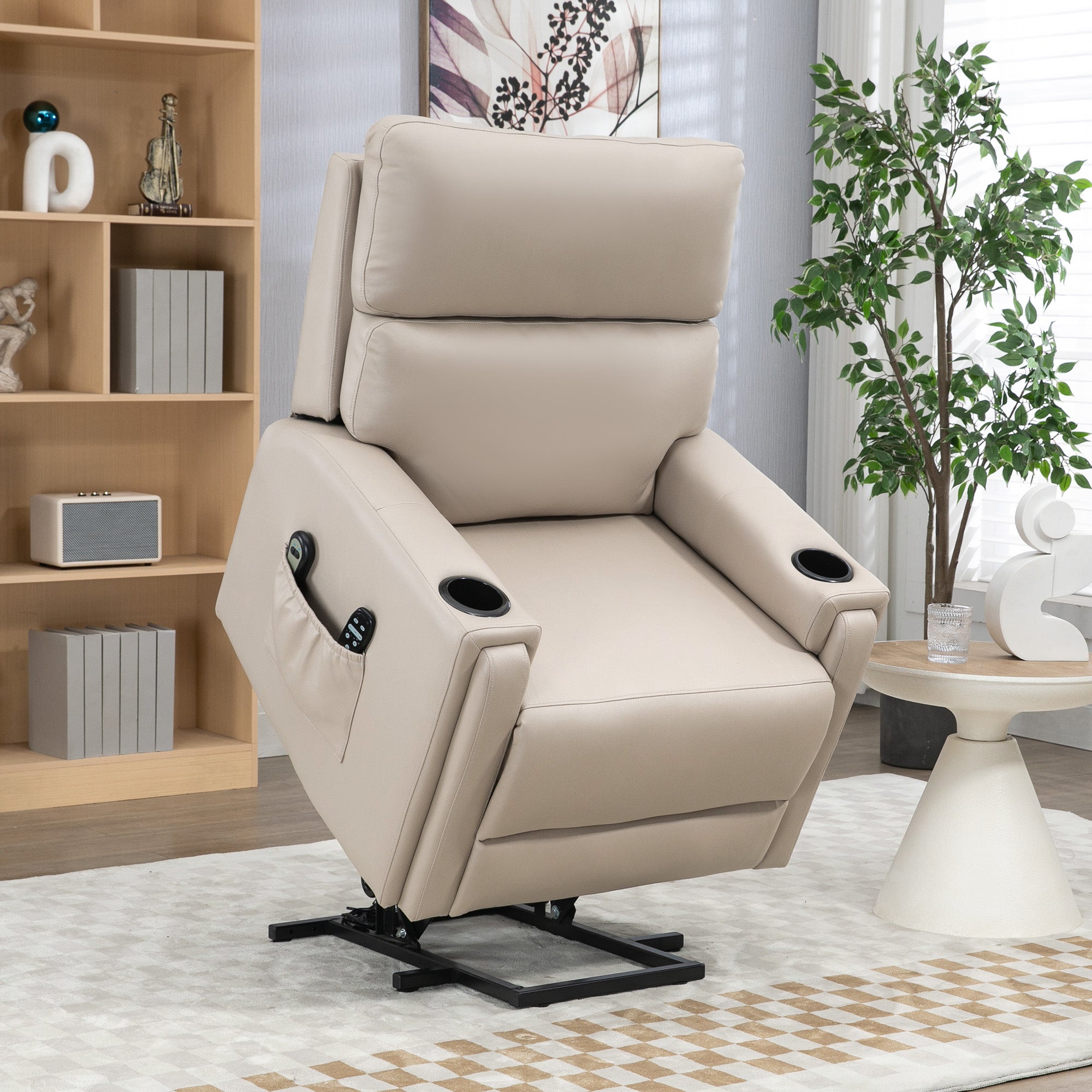 HOMCOM Electric Riser and Recliner Chair, with Massage and Heat - Beige - North Peak Garden Furniture